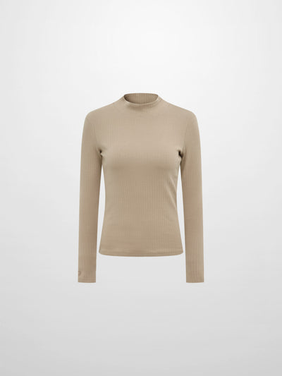 Ribbed Mock Neck Turtleneck - Warm Taupe