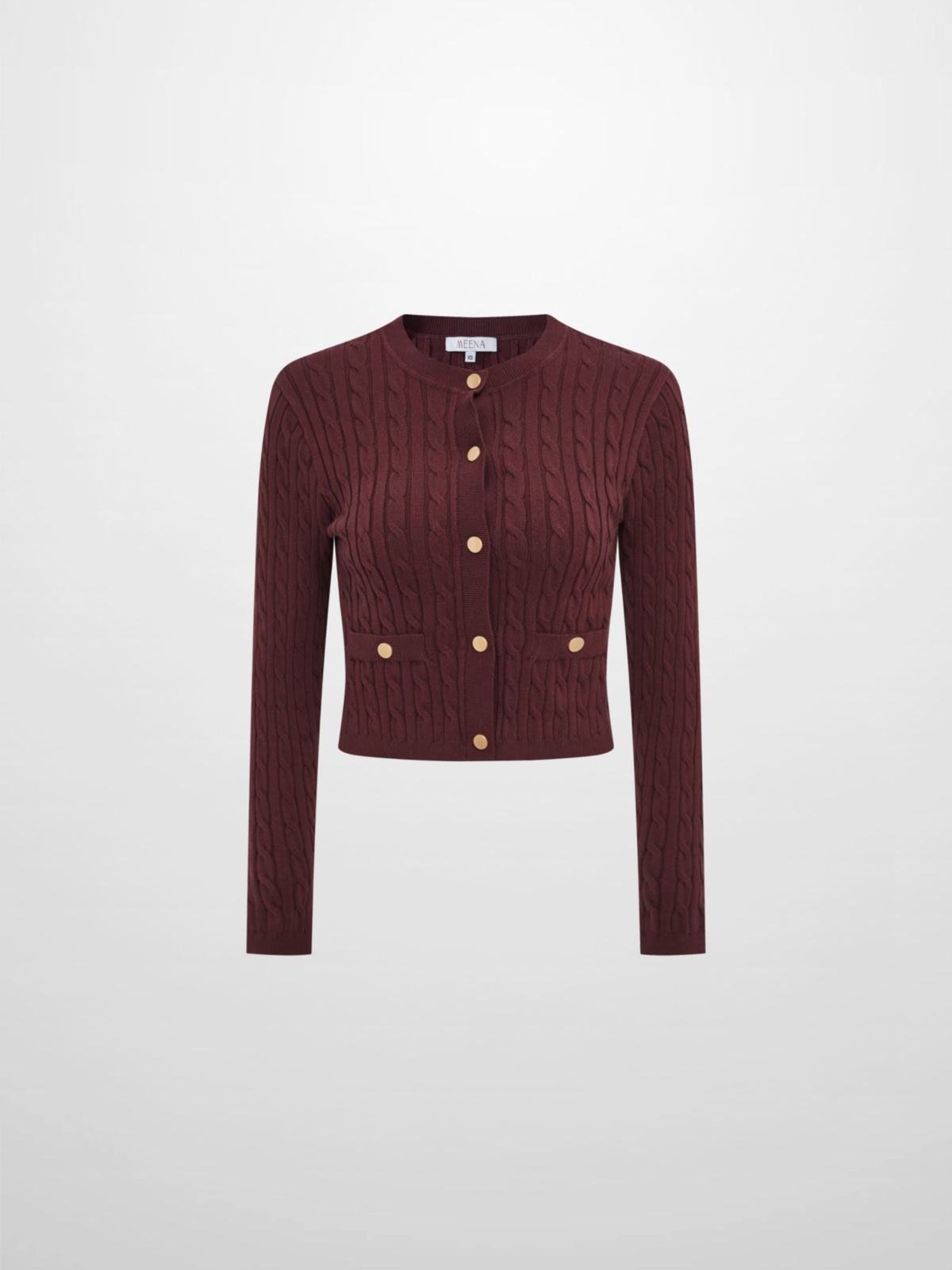 Gold Button Cable Cardigan - Burgundy