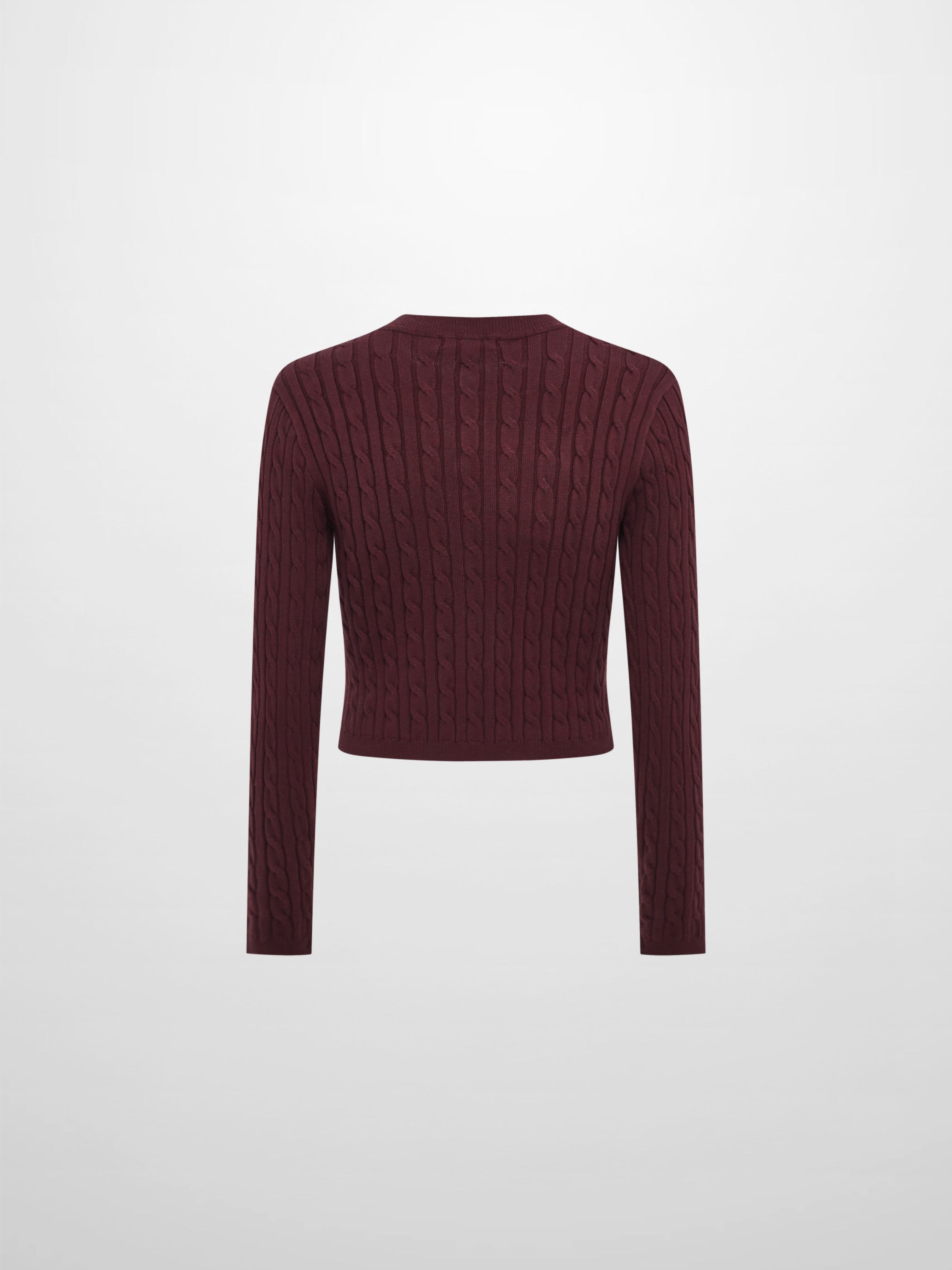 Gold Button Cable Cardigan - Burgundy