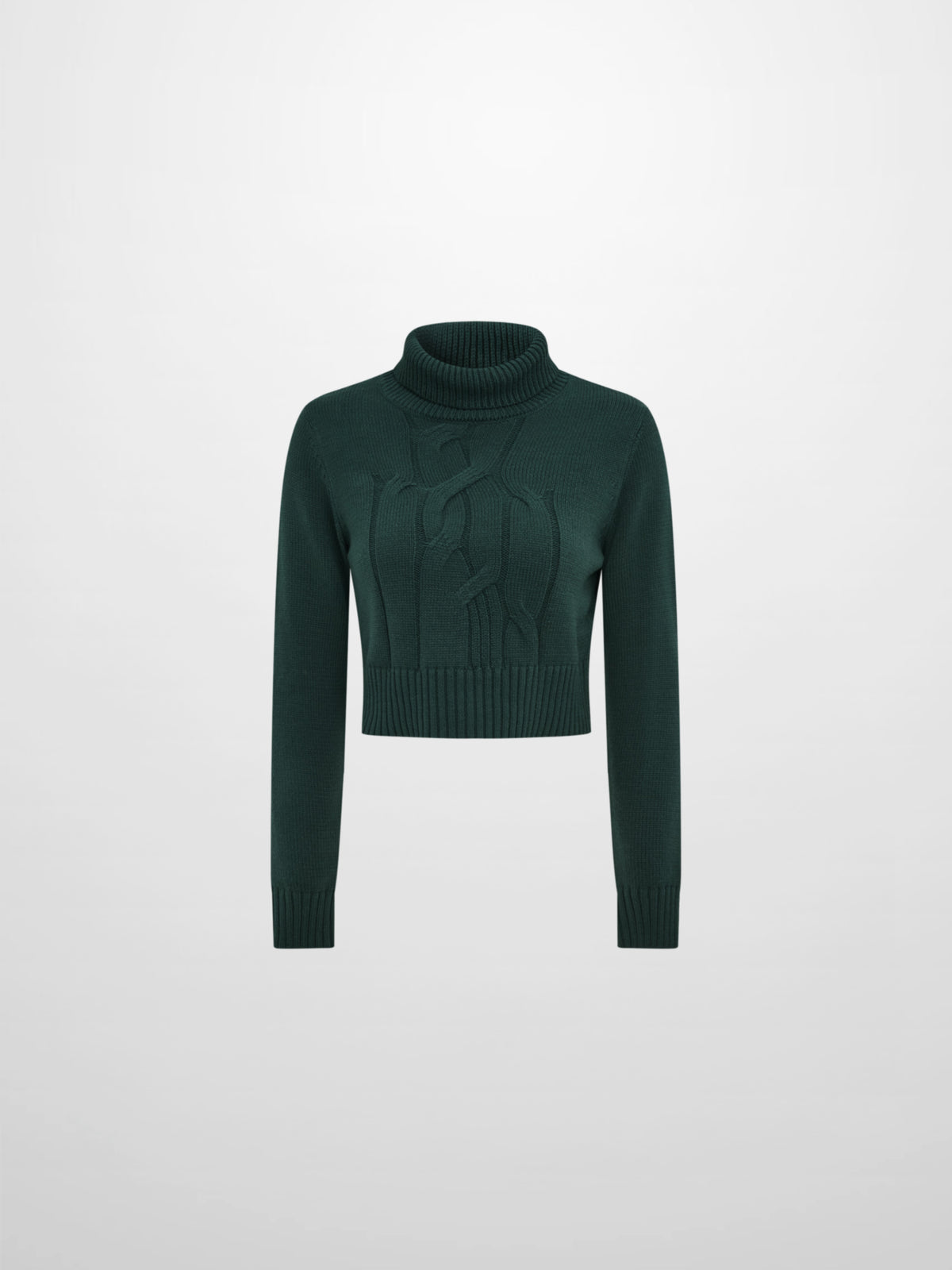 Front Cable Crop Turtleneck Sweater - Green