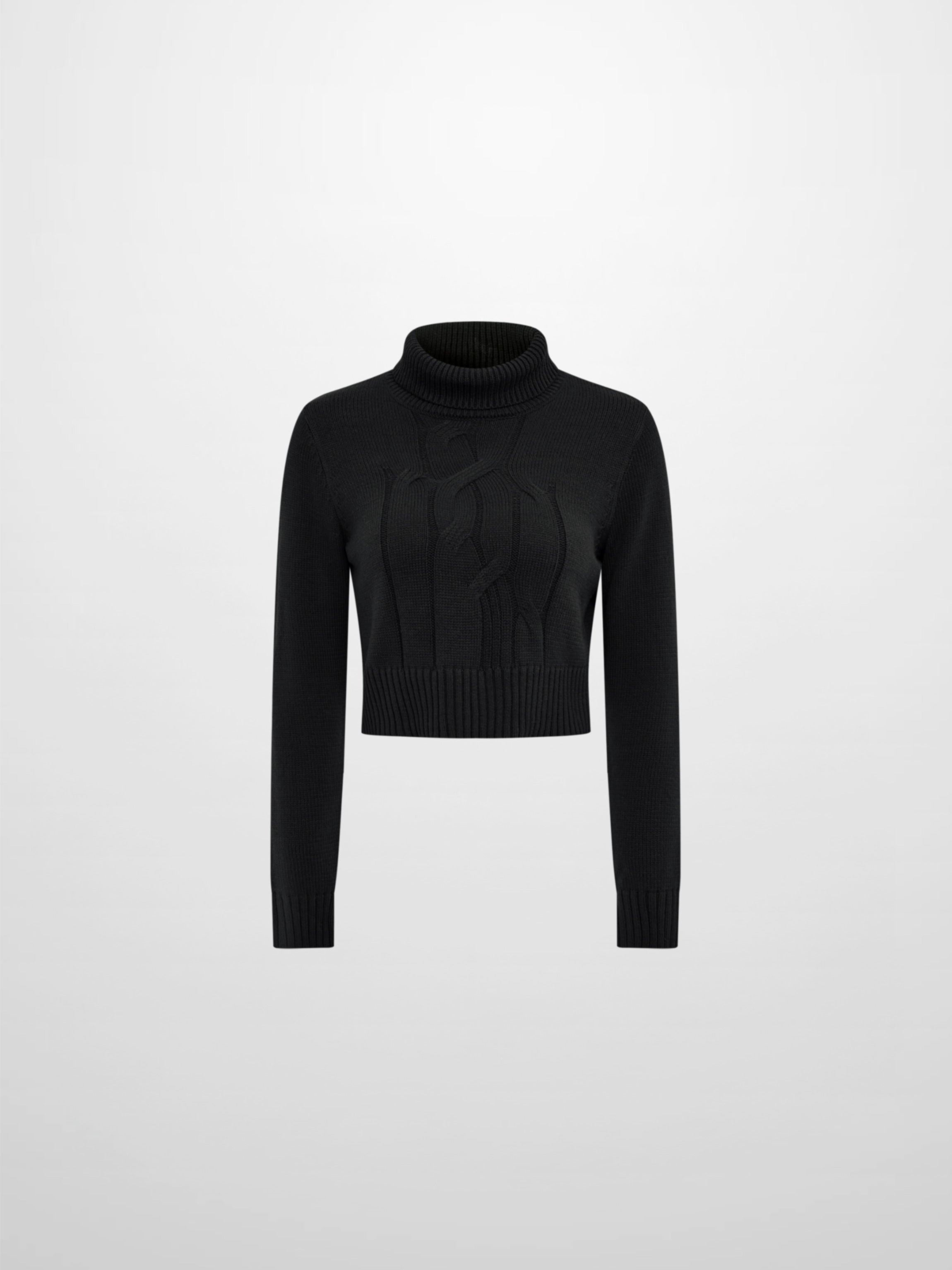 Front Cable Crop Turtleneck Sweater - Black
