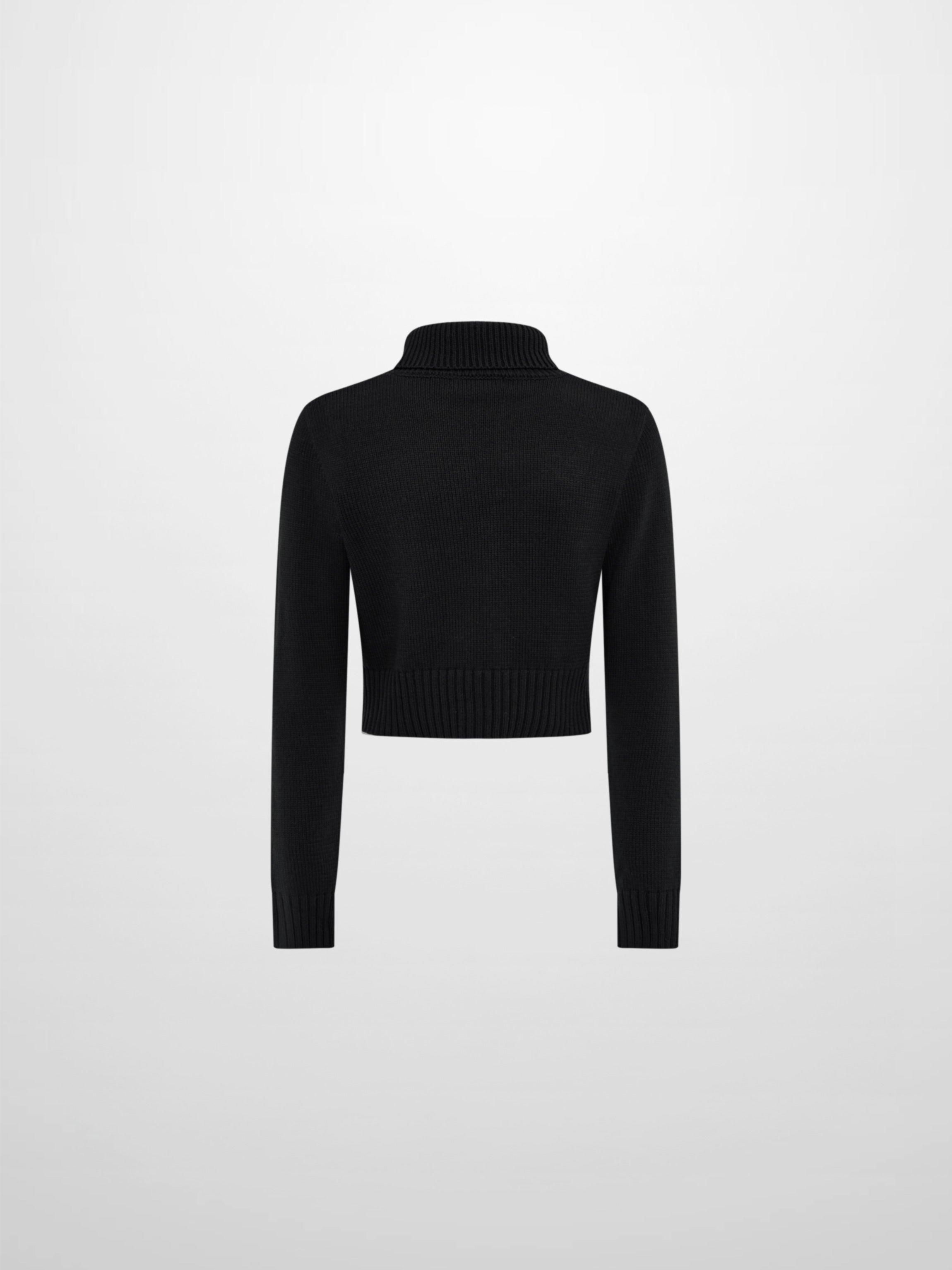 Front Cable Crop Turtleneck Sweater - Black
