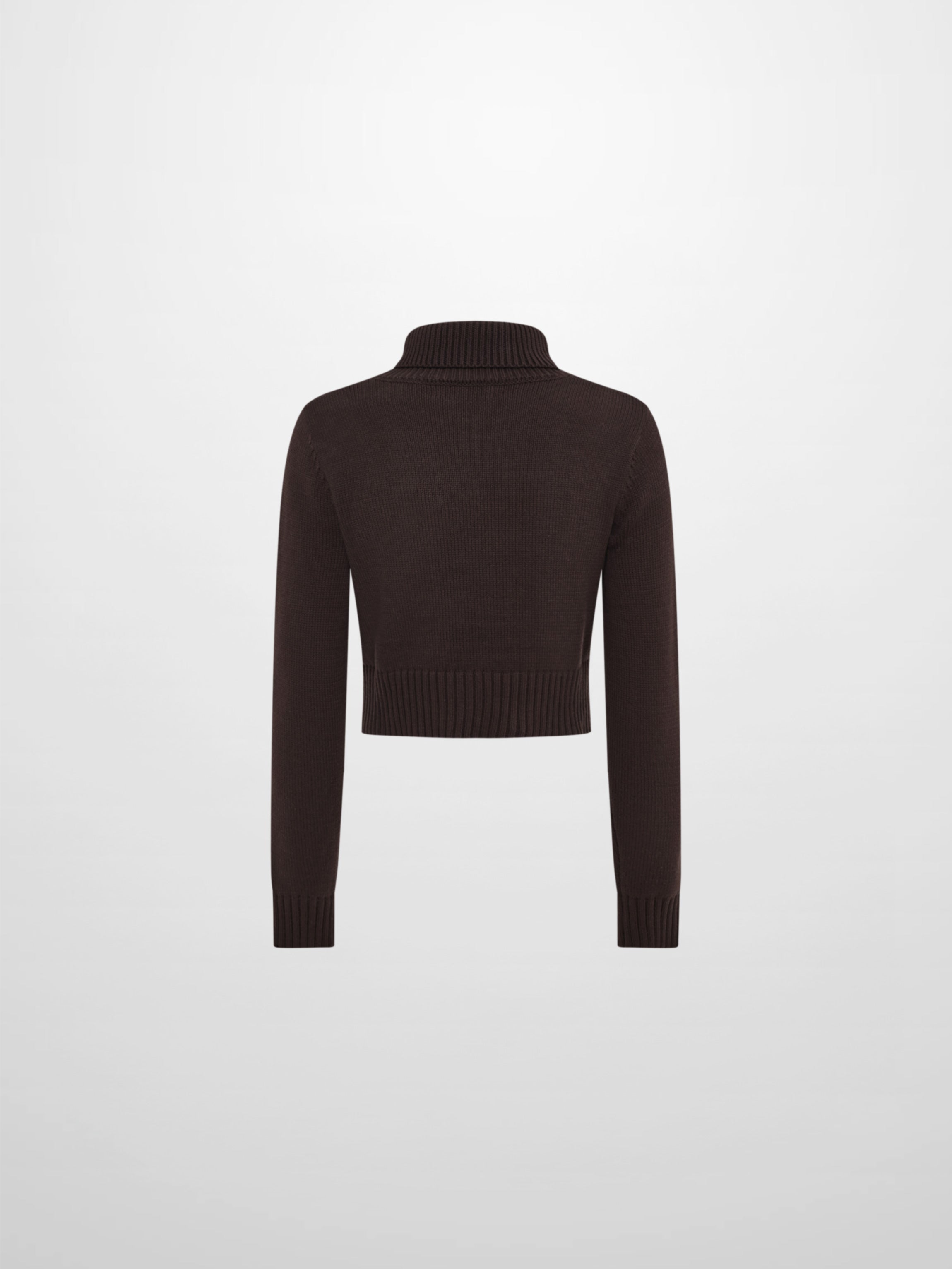 Front Cable Crop Turtleneck Sweater - Brown