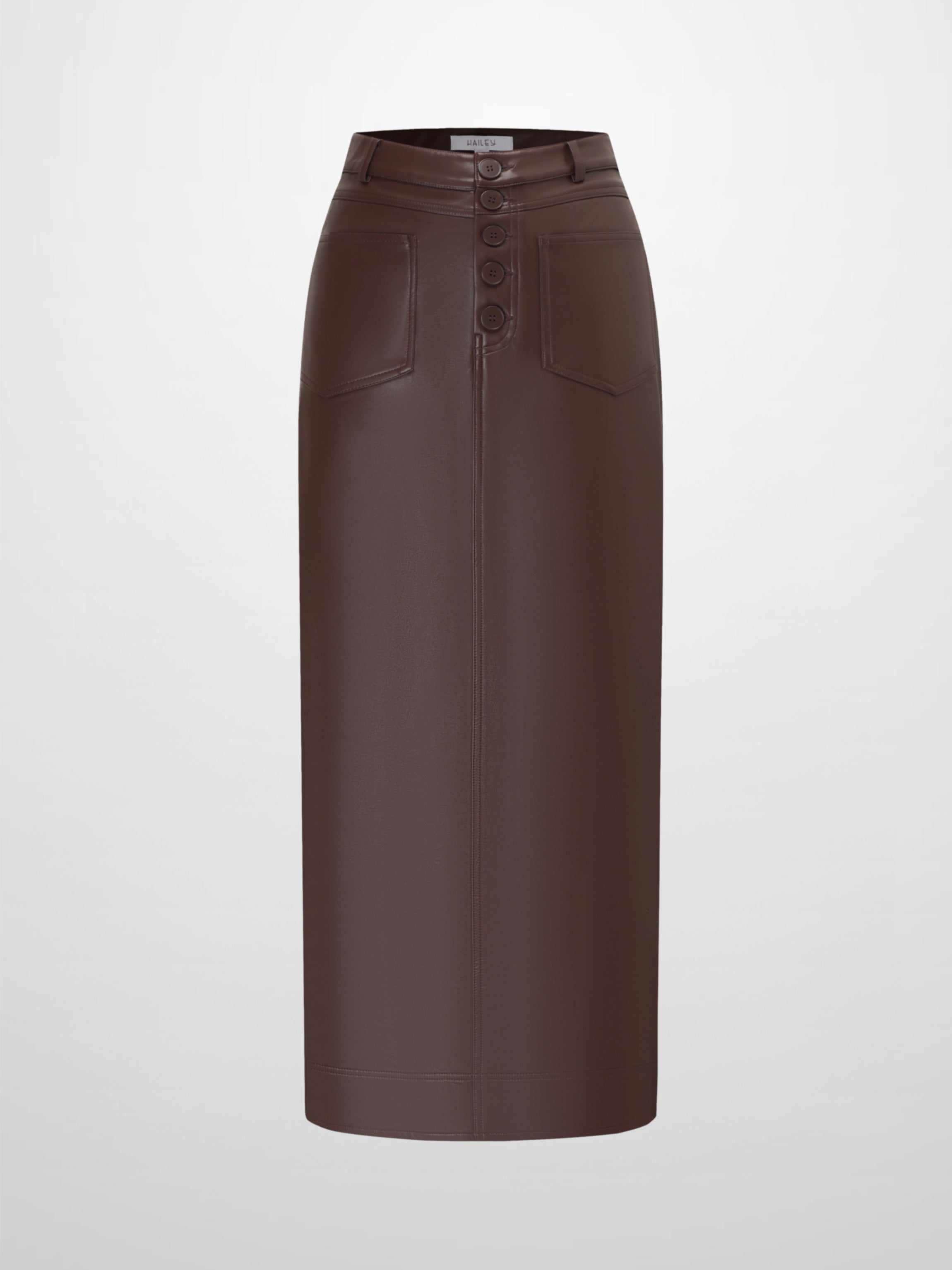 Front Pocket Straight Faux Leather Skirt-Brown