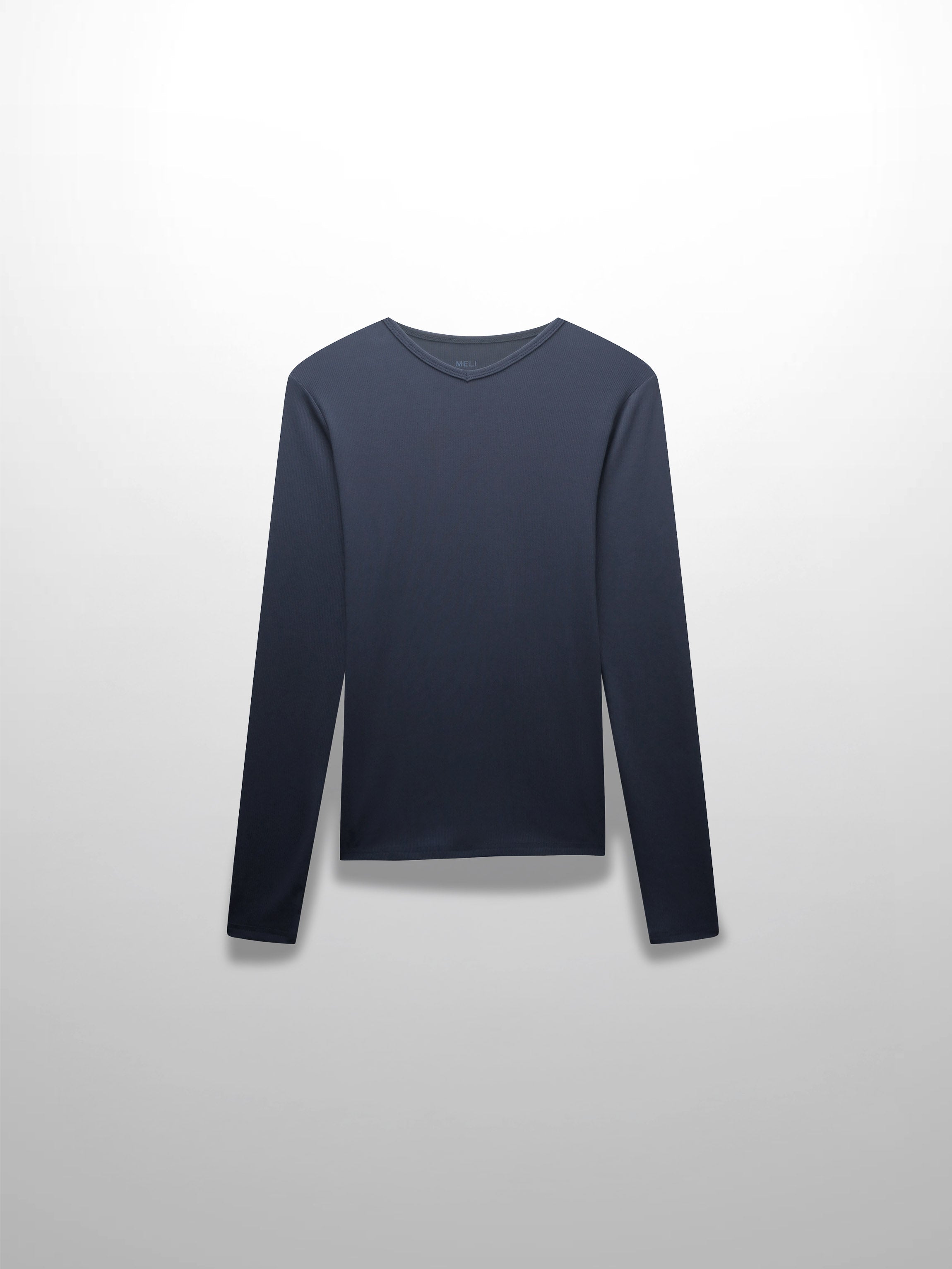 RIBBED HIGH V TEE LS-DENIM BLUE