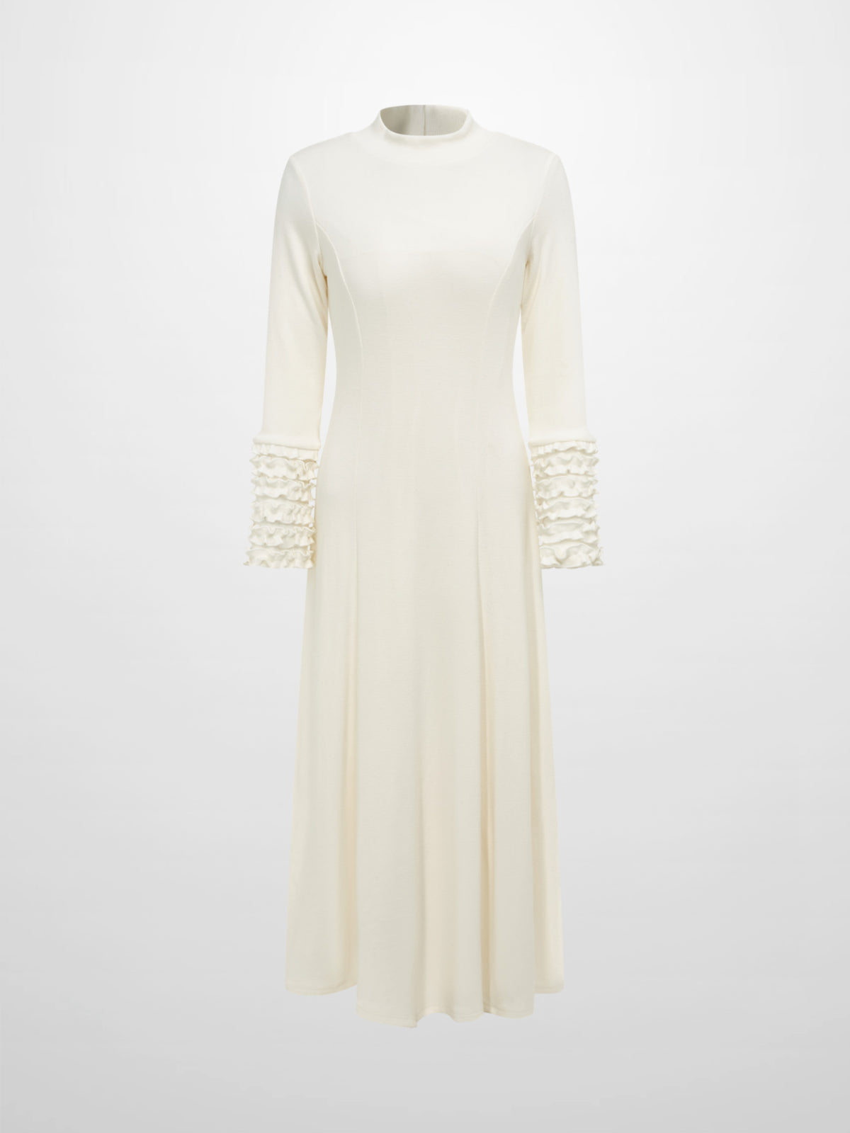 Sleeve Detail Princess Style Knit Dress - Cream