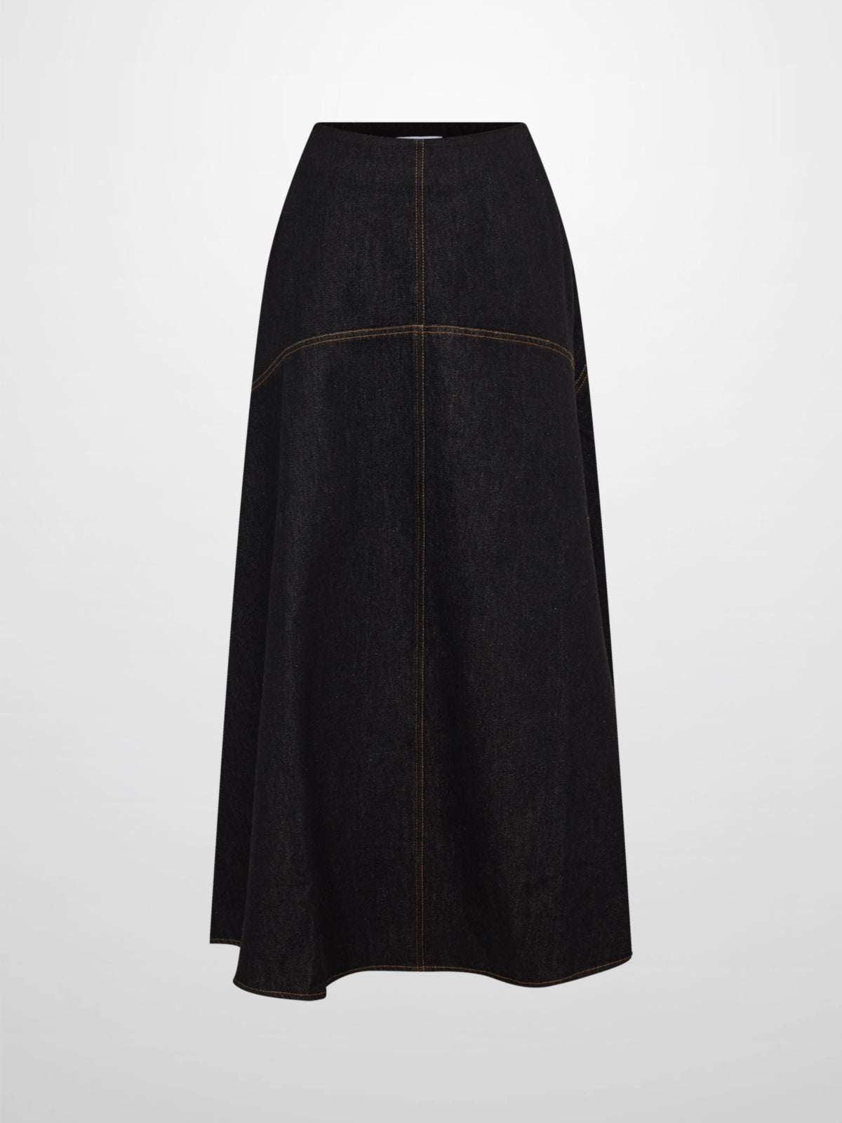 Curved Yoke Aline Denim Skirt - Black