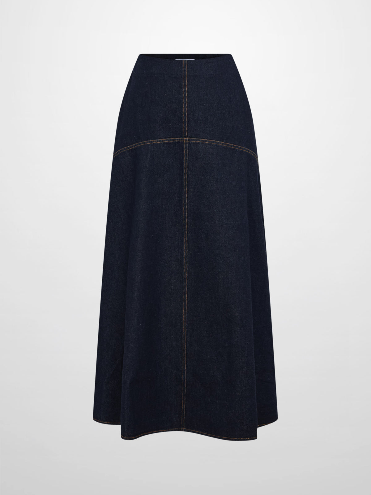 Curved Yoke Aline Denim Skirt - Blue