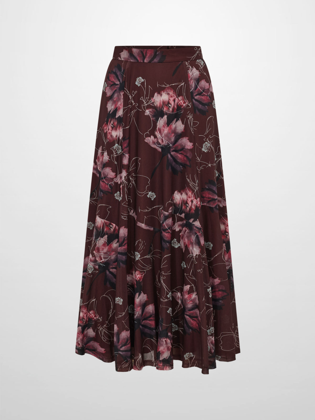 Mesh Trumpet Skirt - Burgundy Floral
