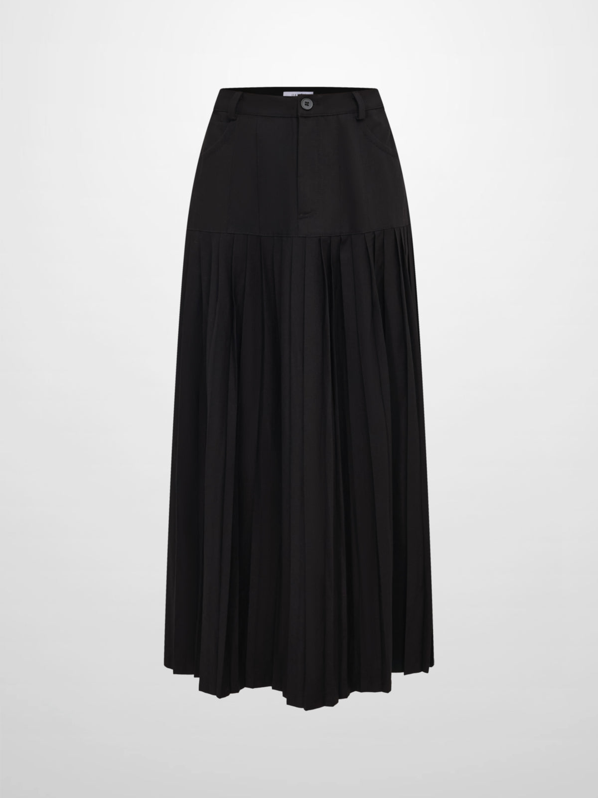 Stitched Pocket Yoke Pleat Skirt - Black