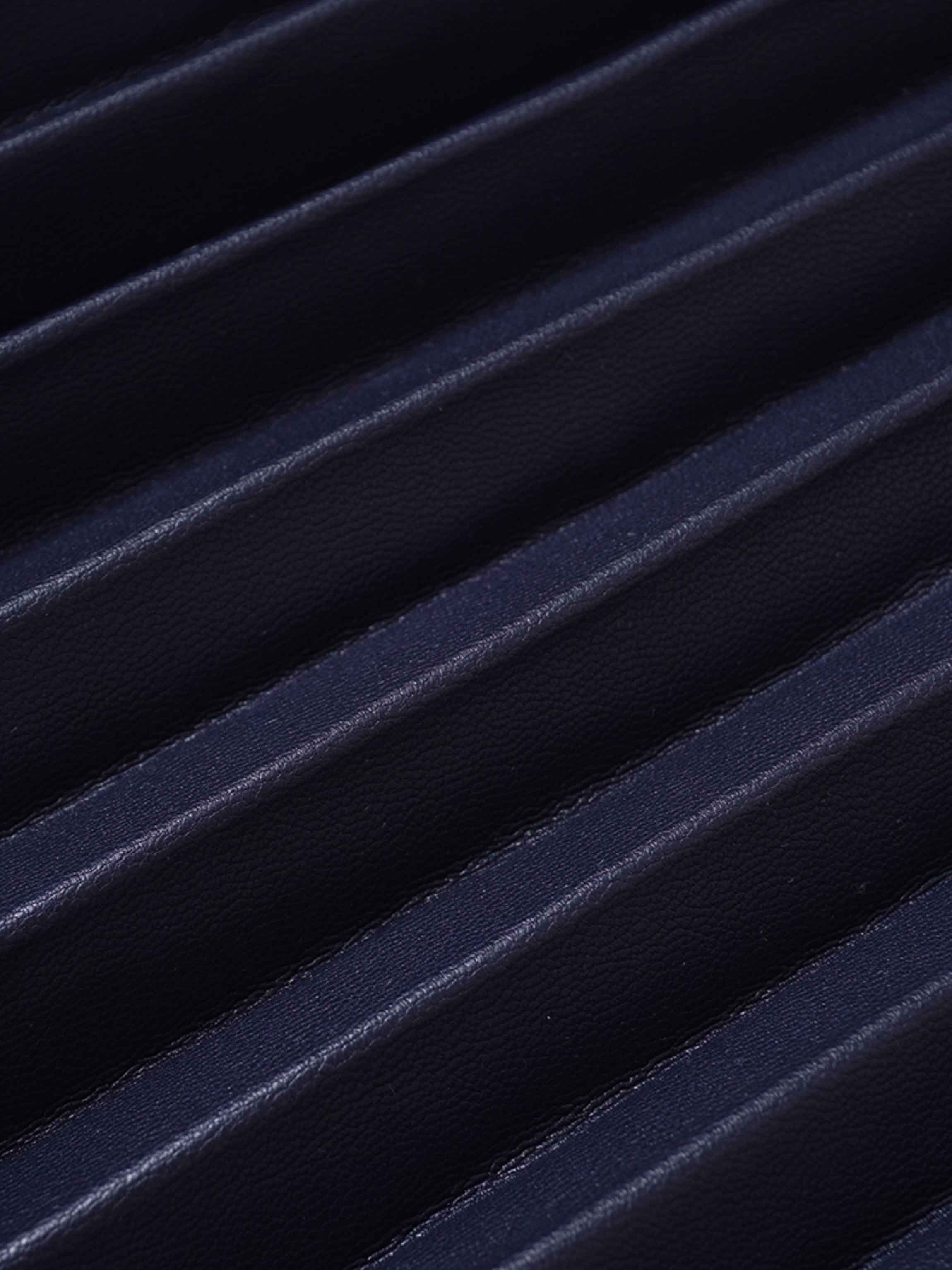 Accordion Pleated Faux Leather Skirt-Navy