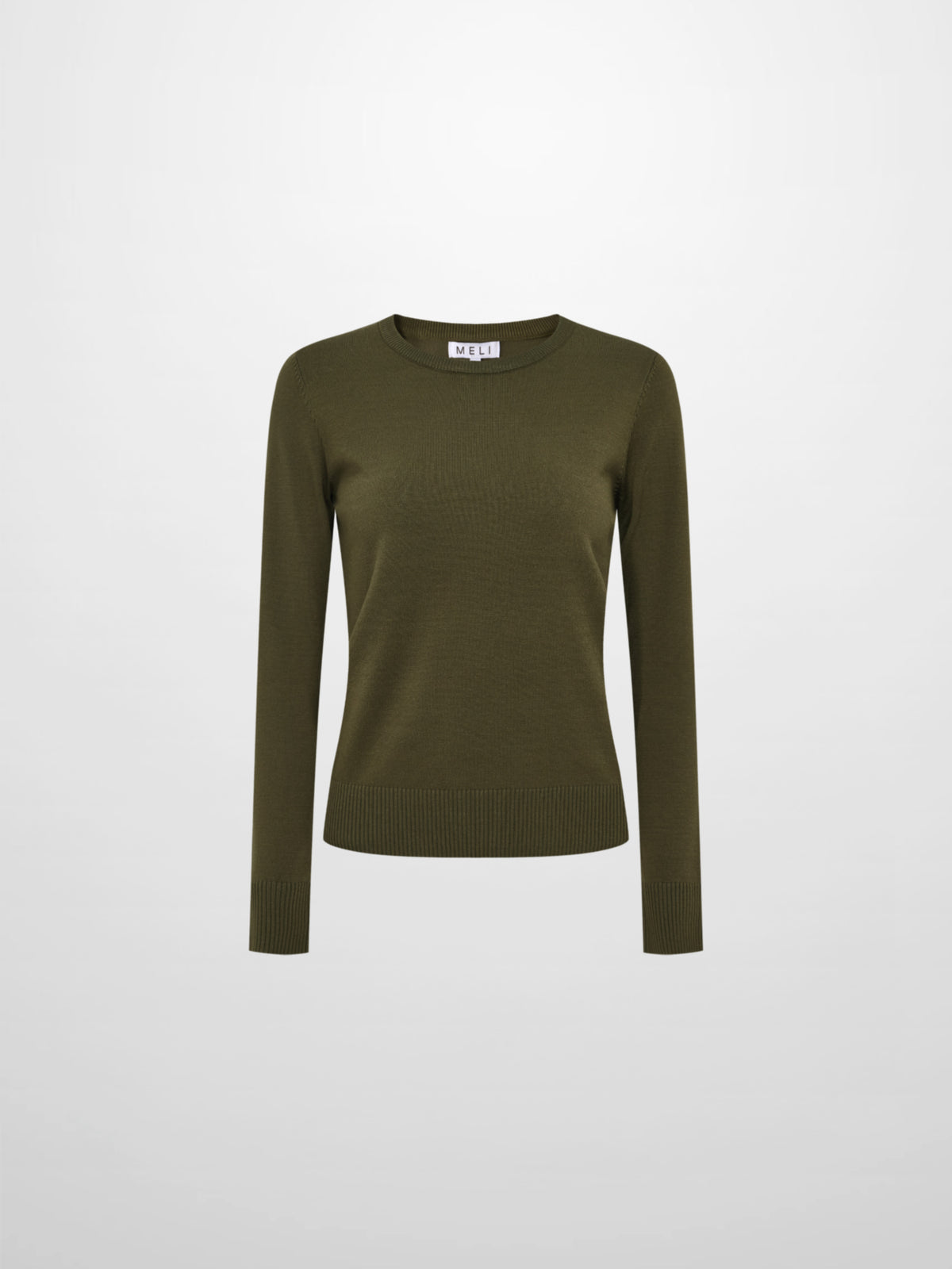 Basic Knit Crew Sweater - Olive Green