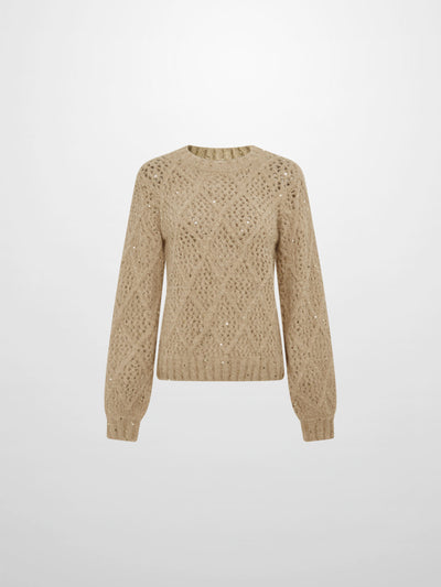 Crochet Sparkle Sweater - Green/Tan