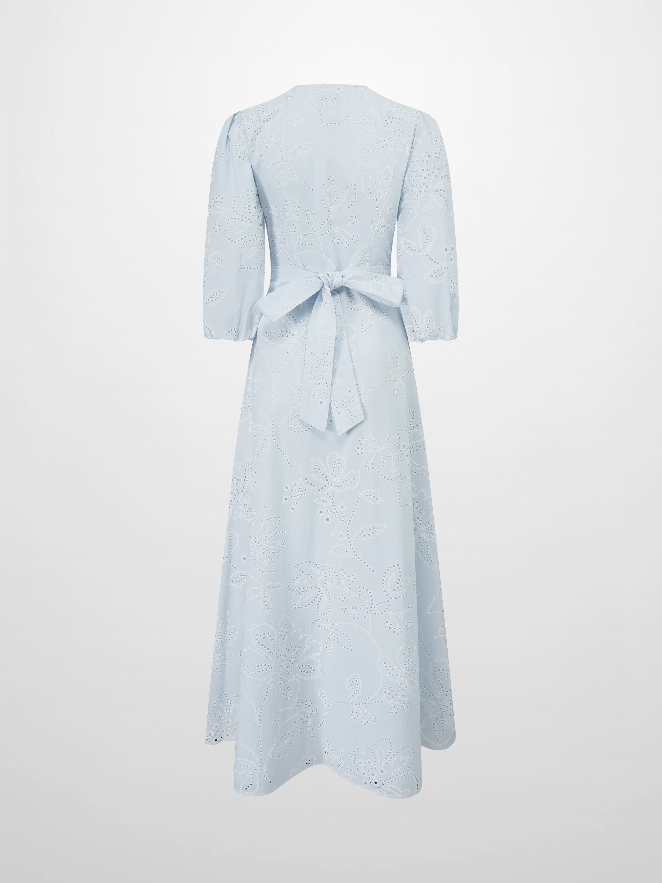 Eyelet Belted A-Line Shirtdress-Light Blue