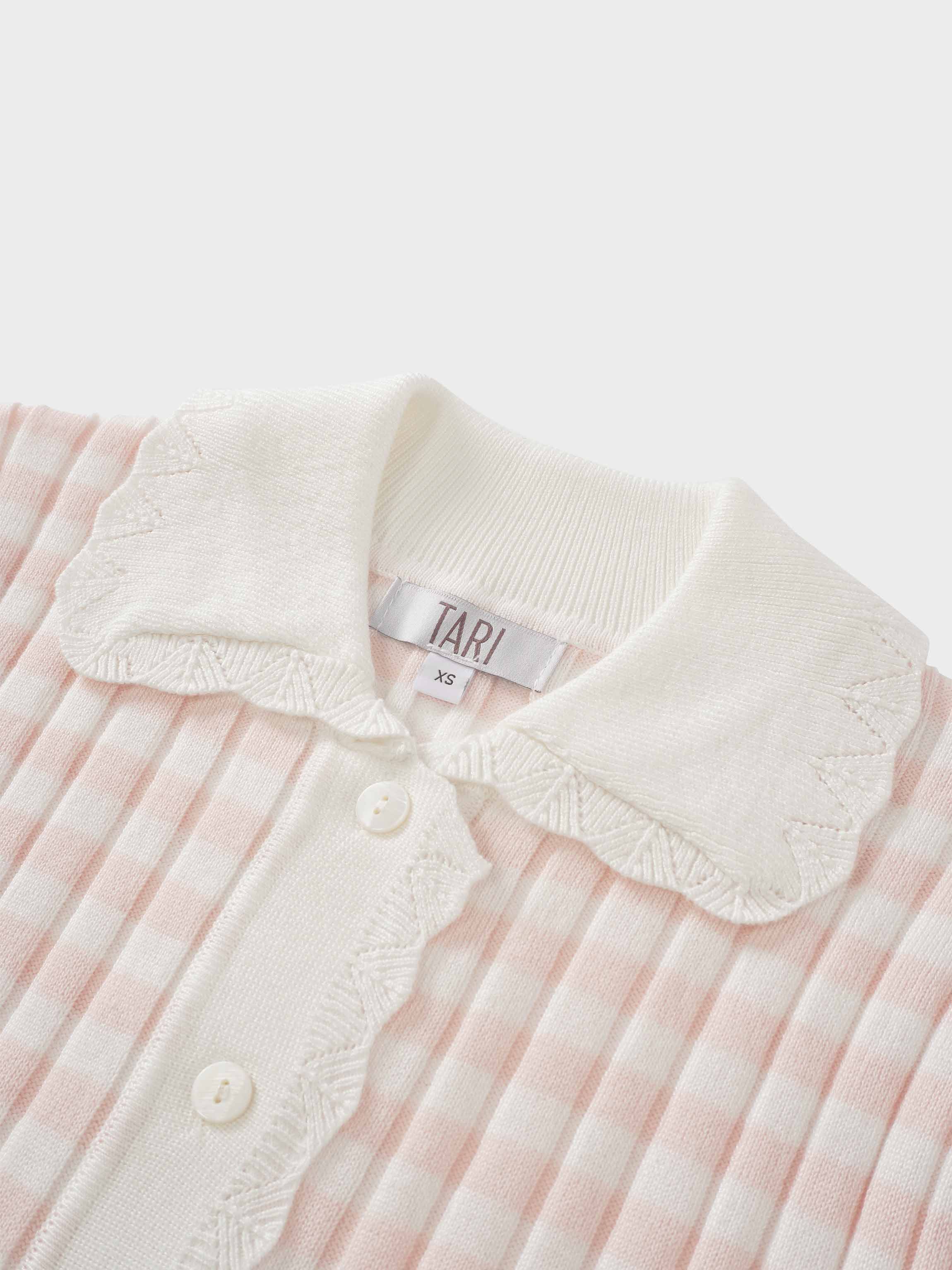 Striped Scalloped Edge Cardigan-Pink/White