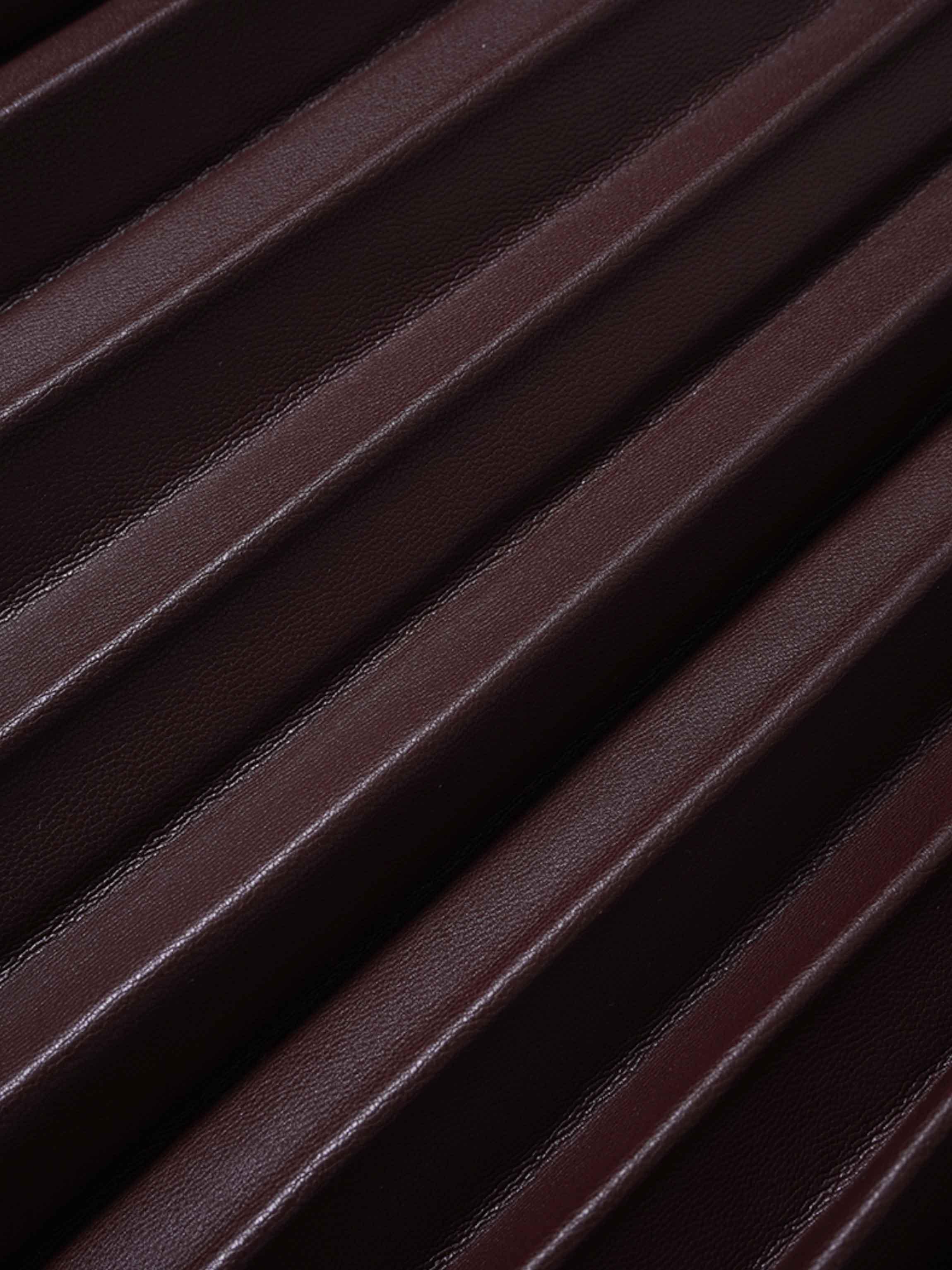 Accordion Pleated Faux Leather Skirt-Brown