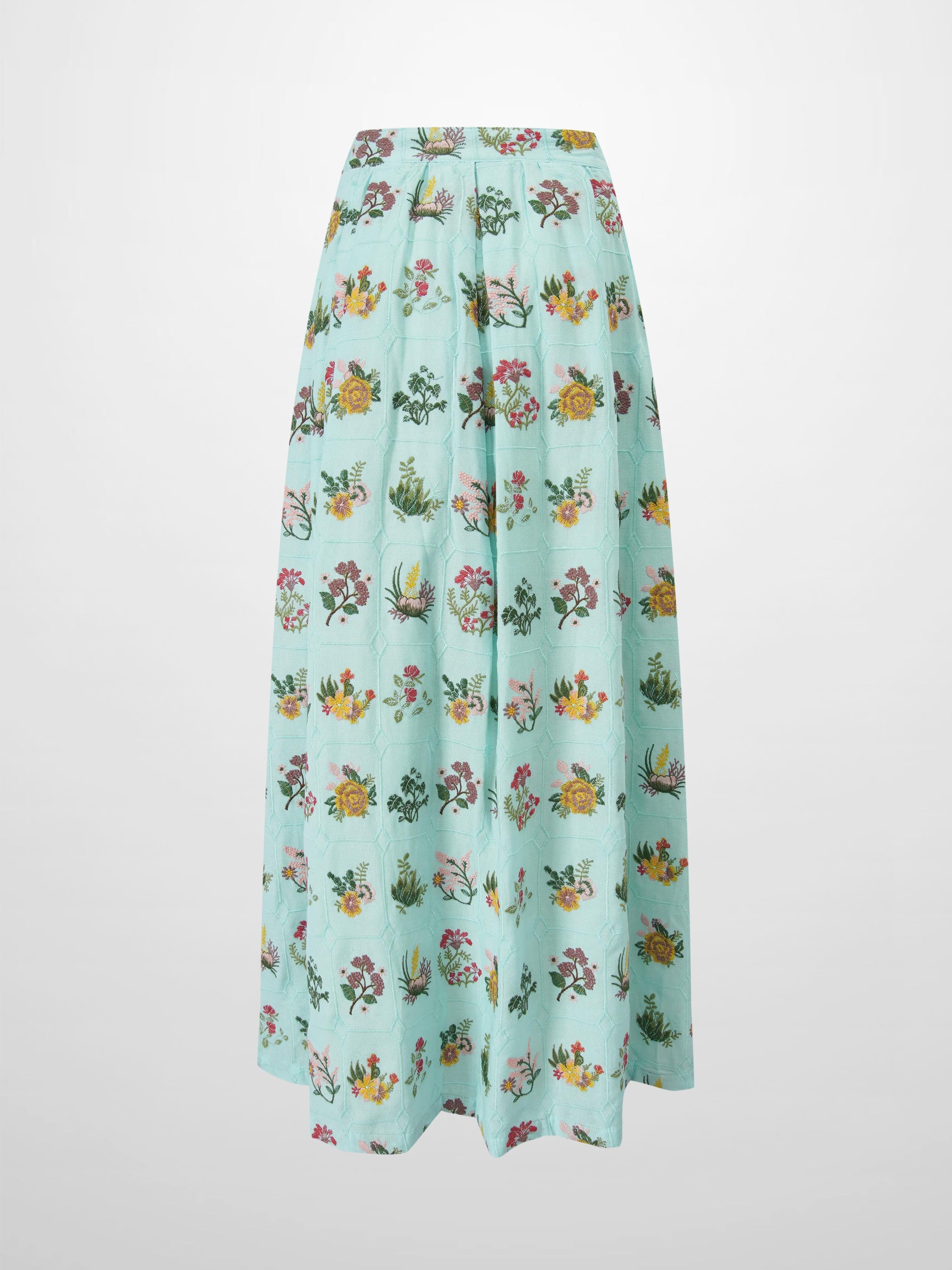 Embroidered Waisted Skirt-Mint