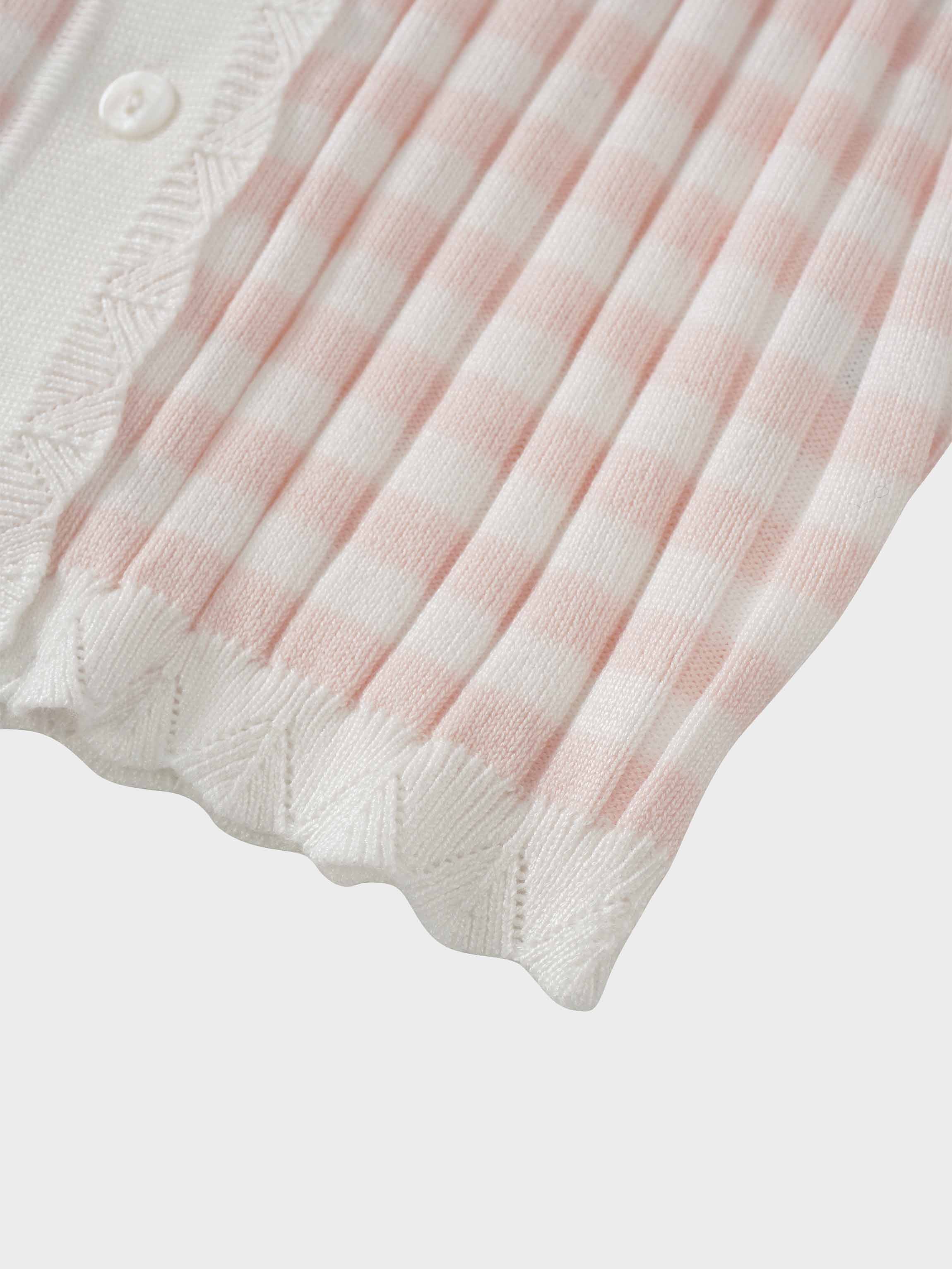 Striped Scalloped Edge Cardigan-Pink/White