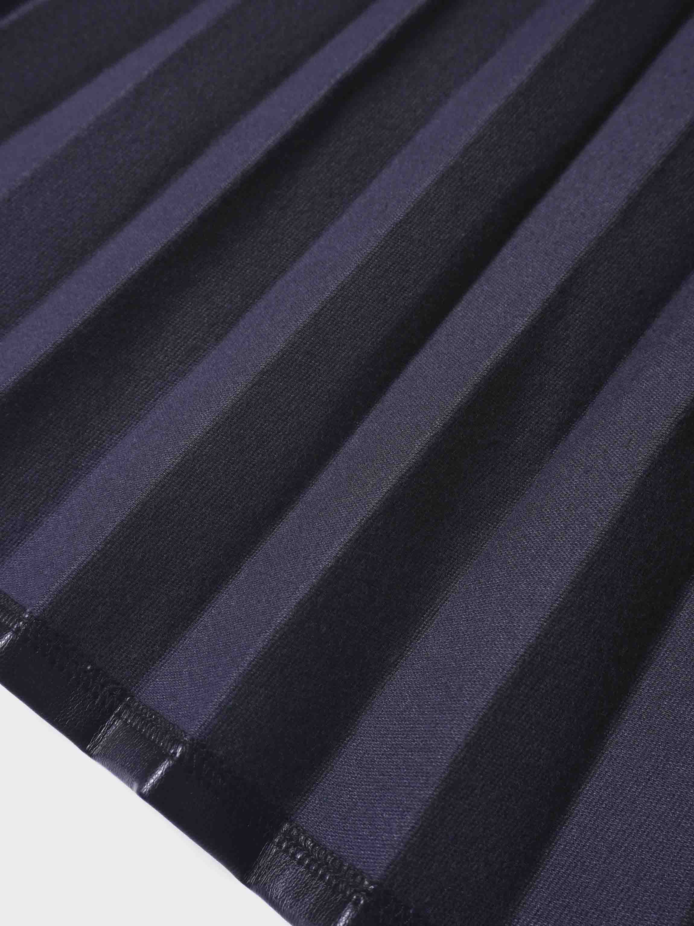 Accordion Pleated Faux Leather Skirt-Black