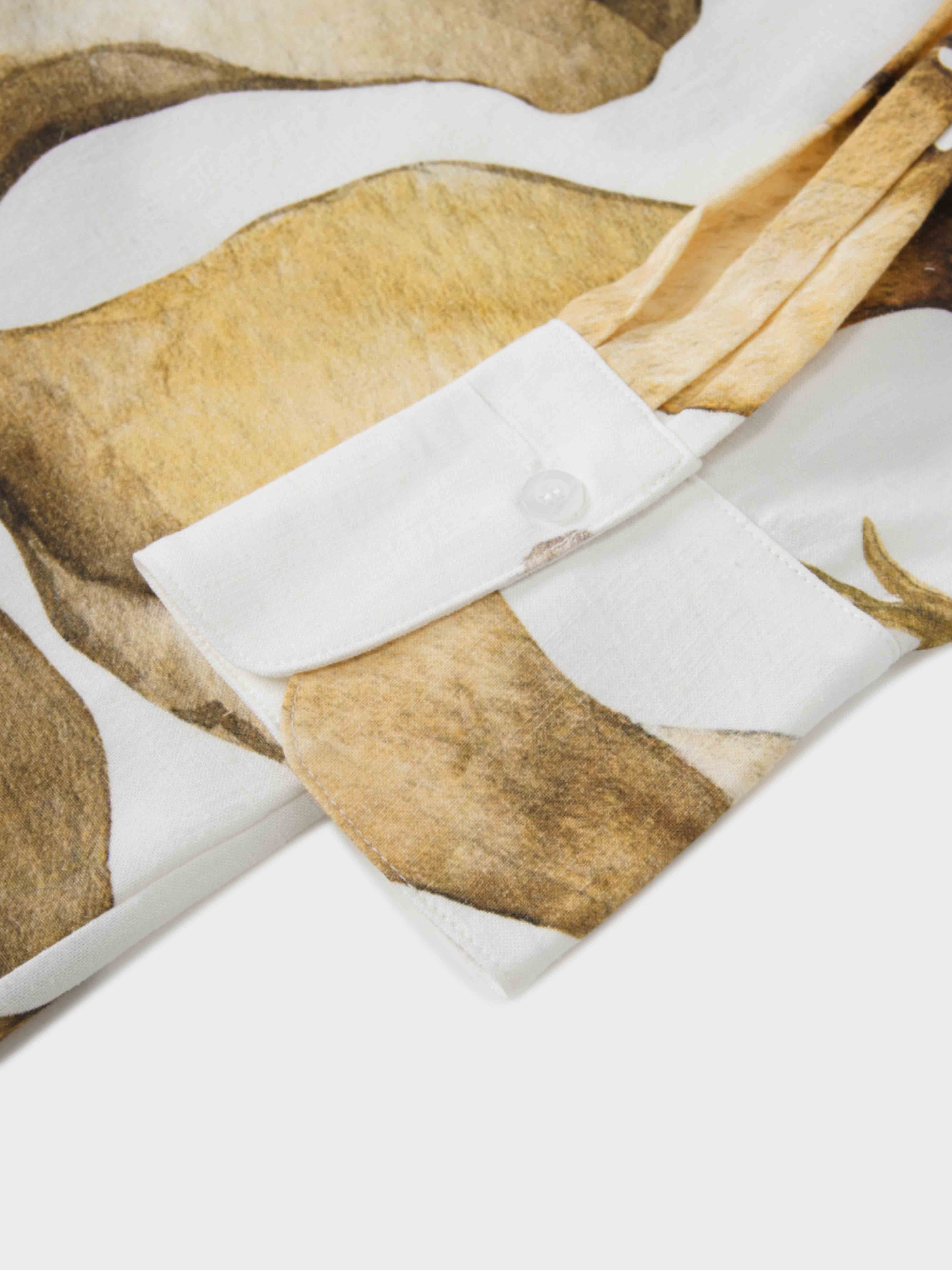 Printed Linen Blend Blouse-Brown Floral