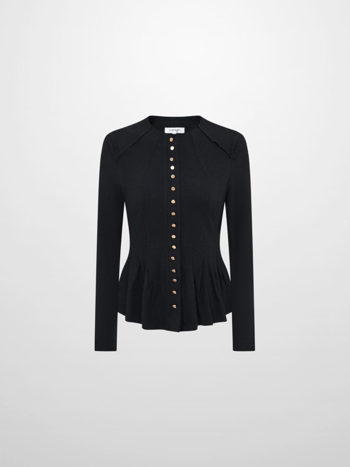 Mini Gold Button Peplum Top - Black