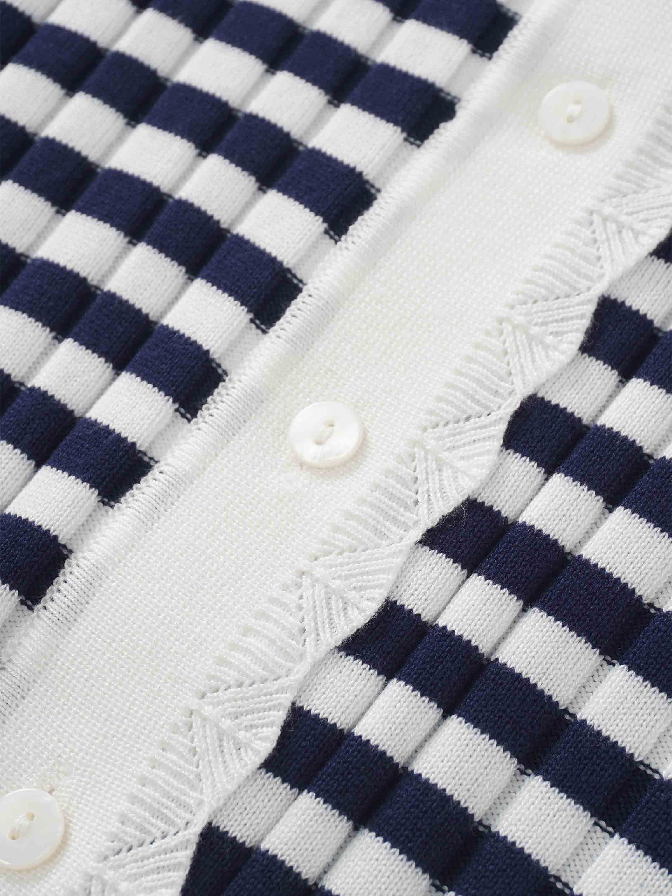 Striped Scalloped Edge Cardigan-Navy/White