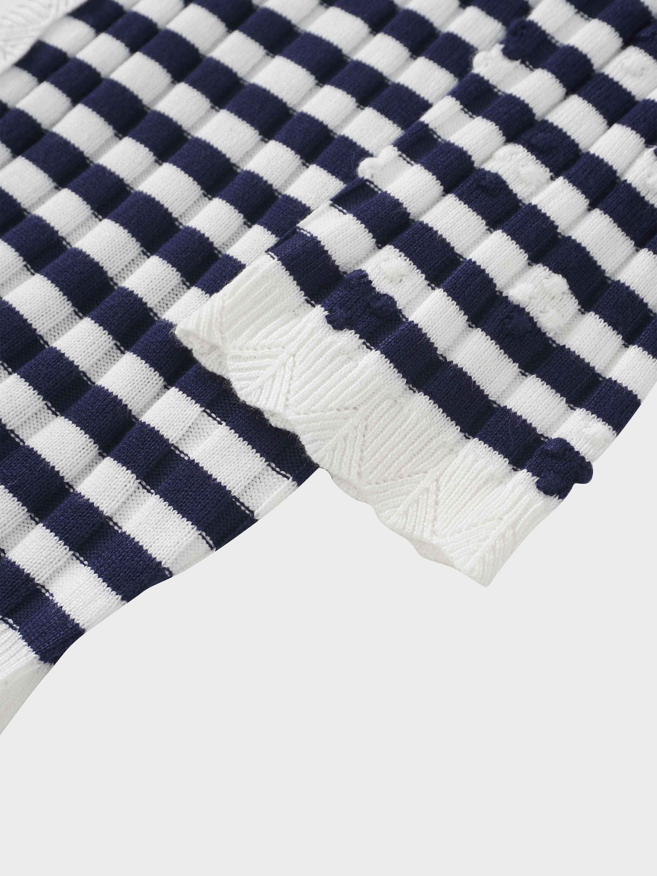Striped Scalloped Edge Cardigan-Navy/White