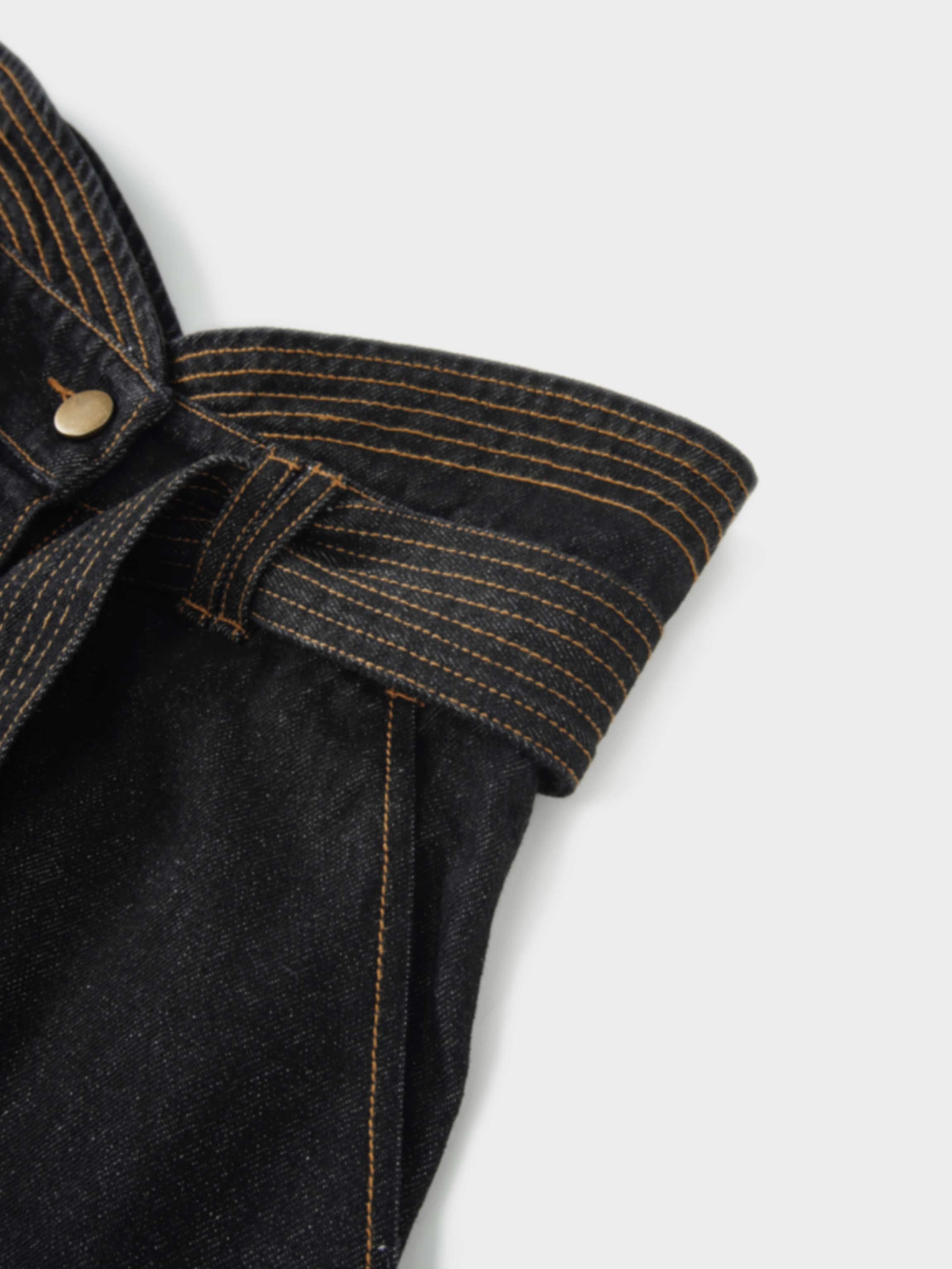High Waist Button Down Denim Skirt-Black