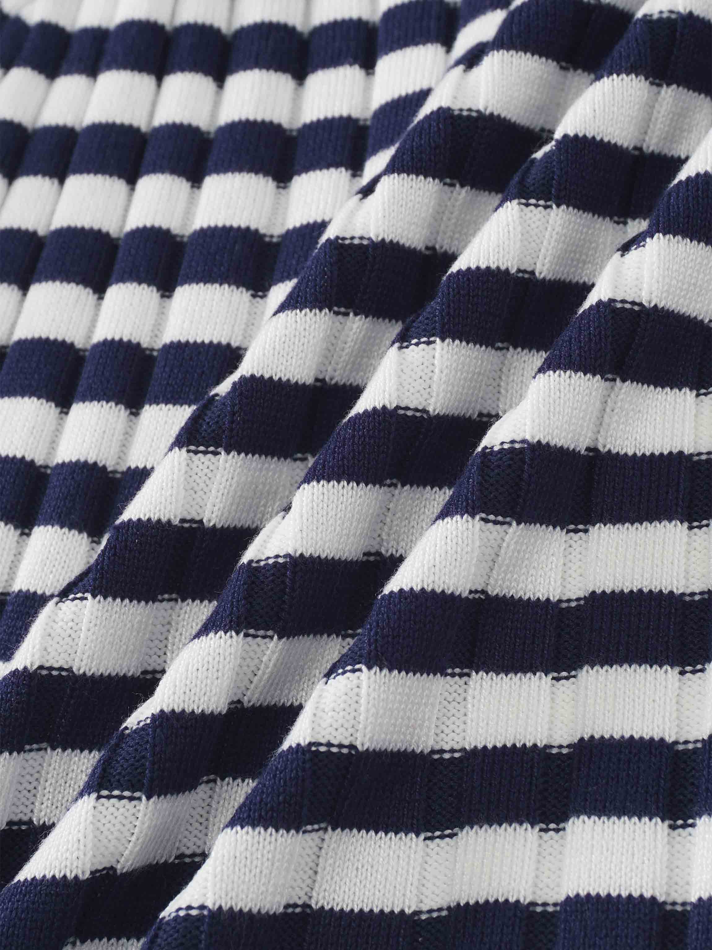 Striped Scalloped Edge Cardigan-Navy/White