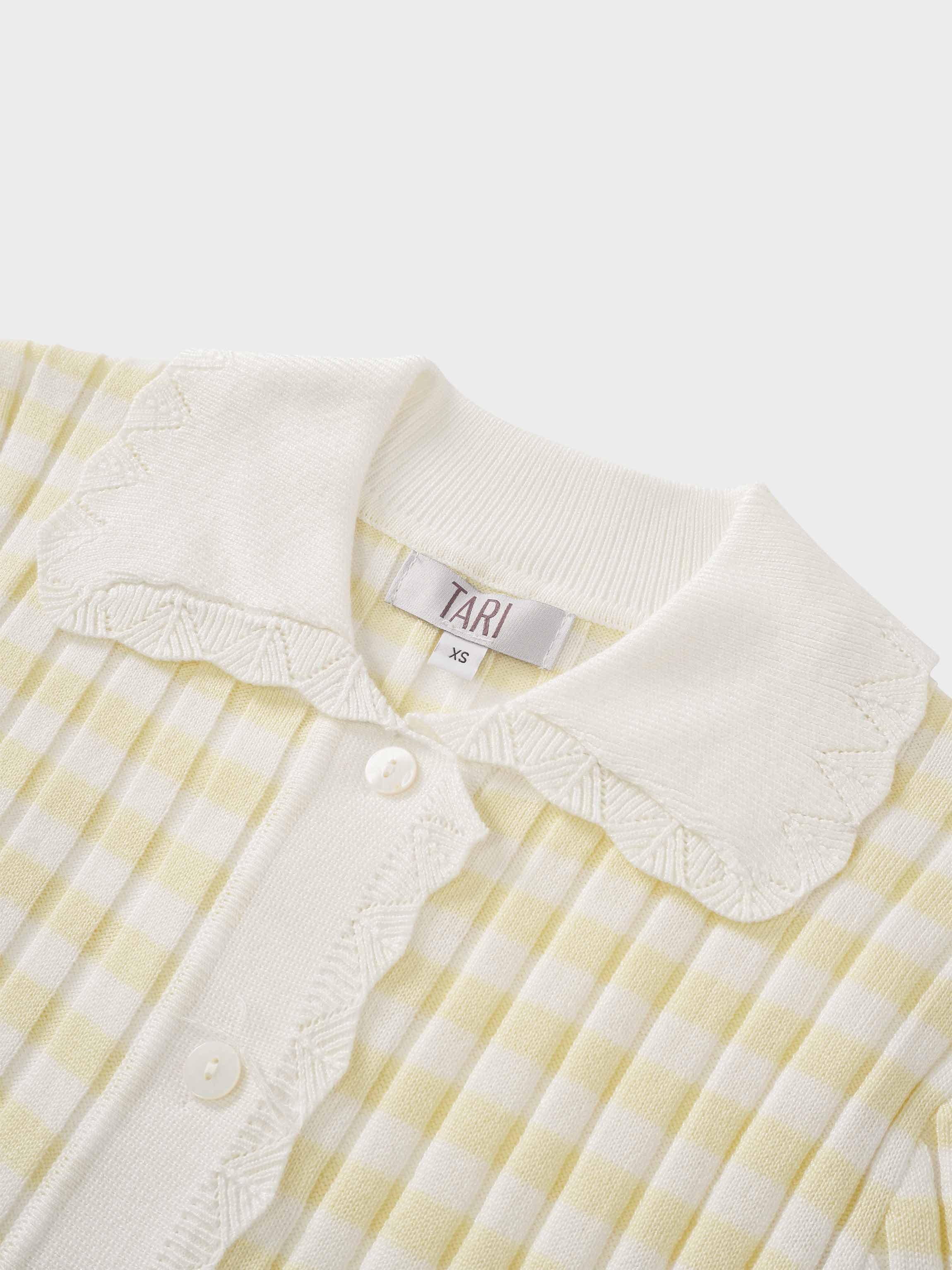 Striped Scalloped Edge Cardigan-Yellow/White