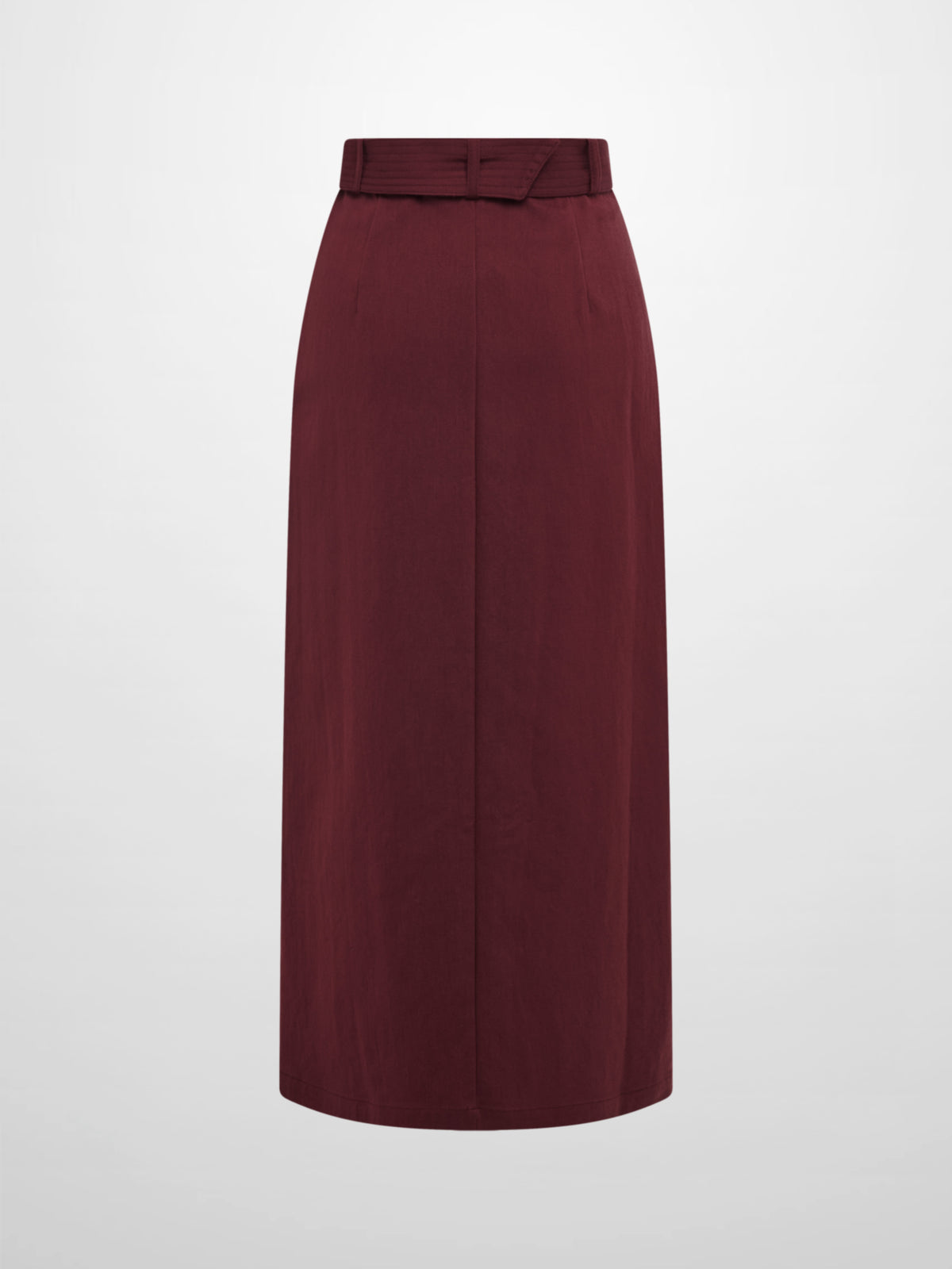 Belted Straight Maxi Skirt - Burgundy