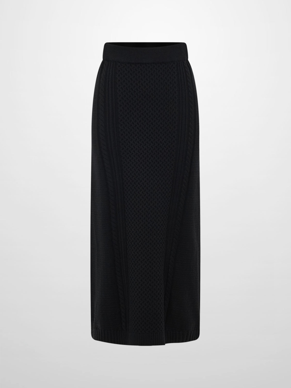 Mixed Cable Knit Skirt - Black