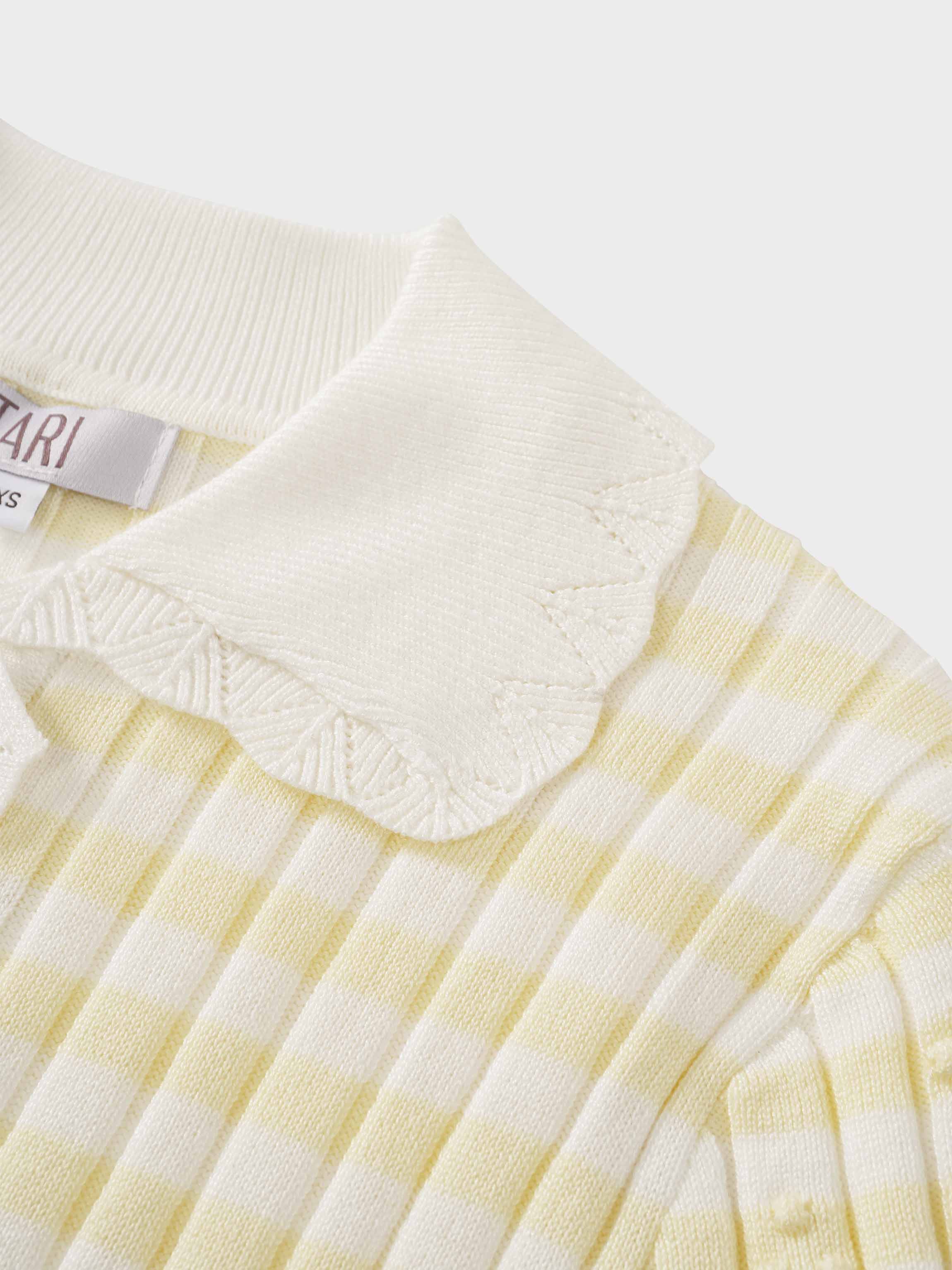 Striped Scalloped Edge Cardigan-Yellow/White