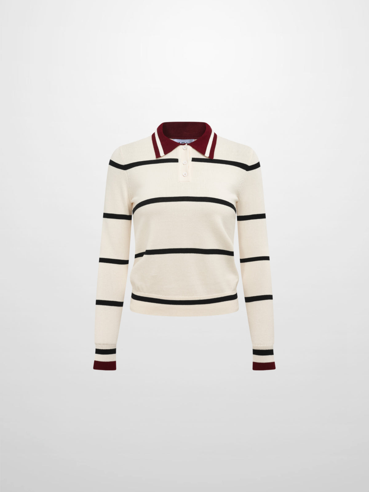 Thin Knit Polo Top - Cream/Black/Burgundy