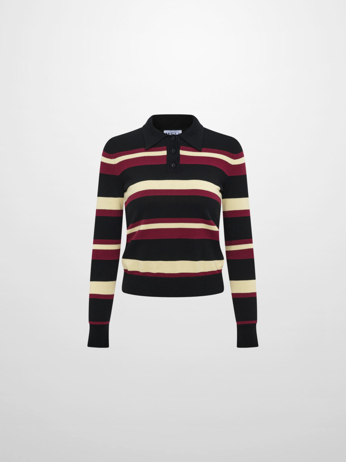 Thin Knit Polo Top - Black/Burgundy/Yellow