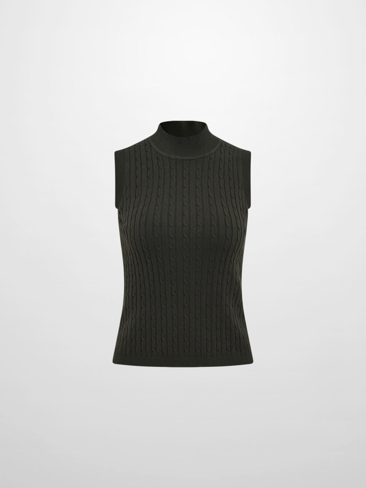 Mock Neck Cable Sleeveless Top - Green
