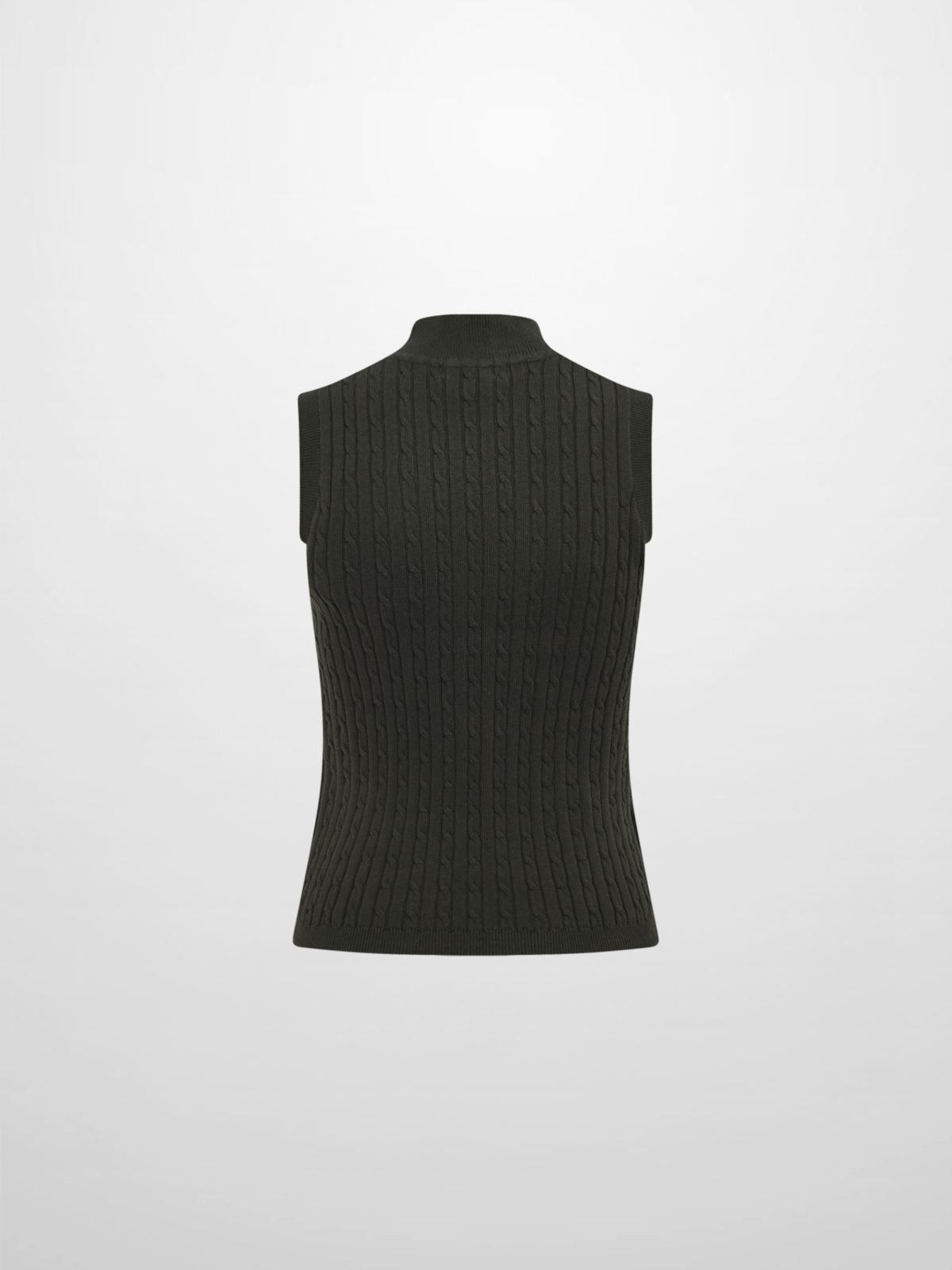 Mock Neck Cable Sleeveless Top - Green