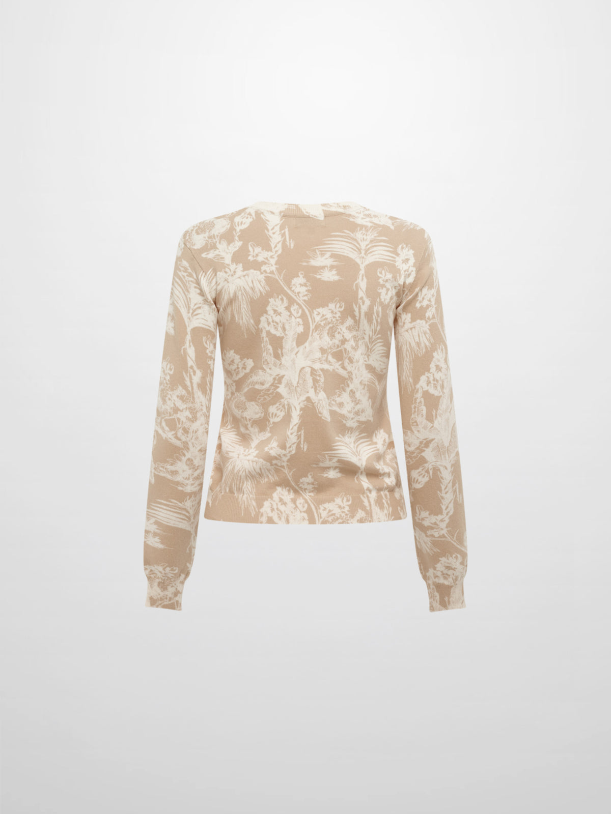 Printed High V Lightweigh Sweater - Tan Cream Toille