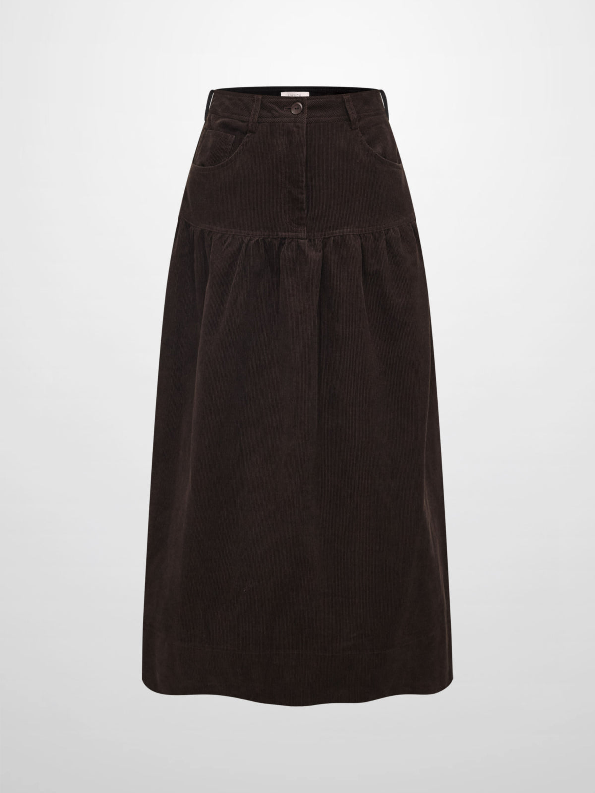 Yoke Gathered Curduroy Skirt - Brown
