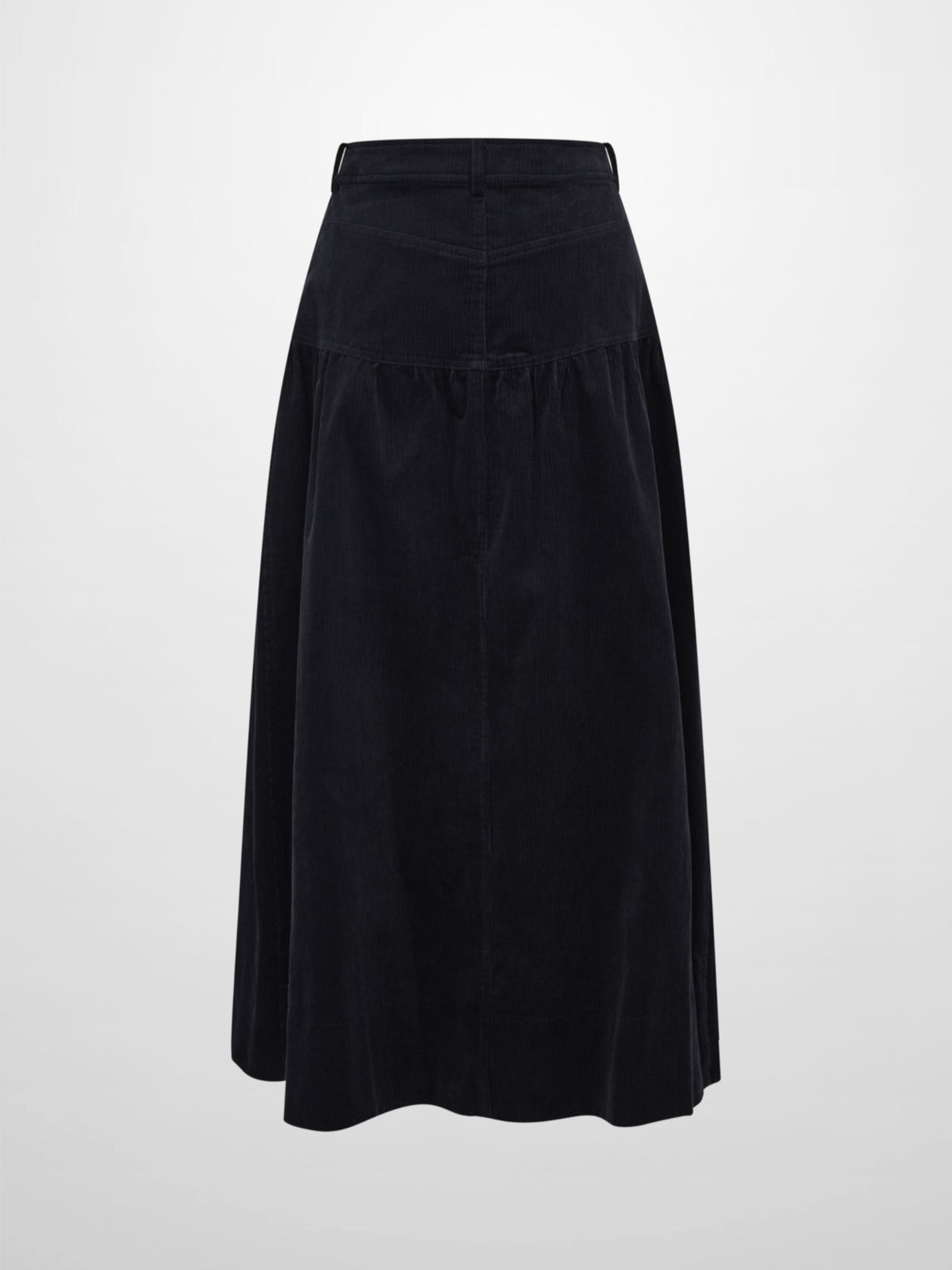 Yoke Gathered Curduroy Skirt - Navy