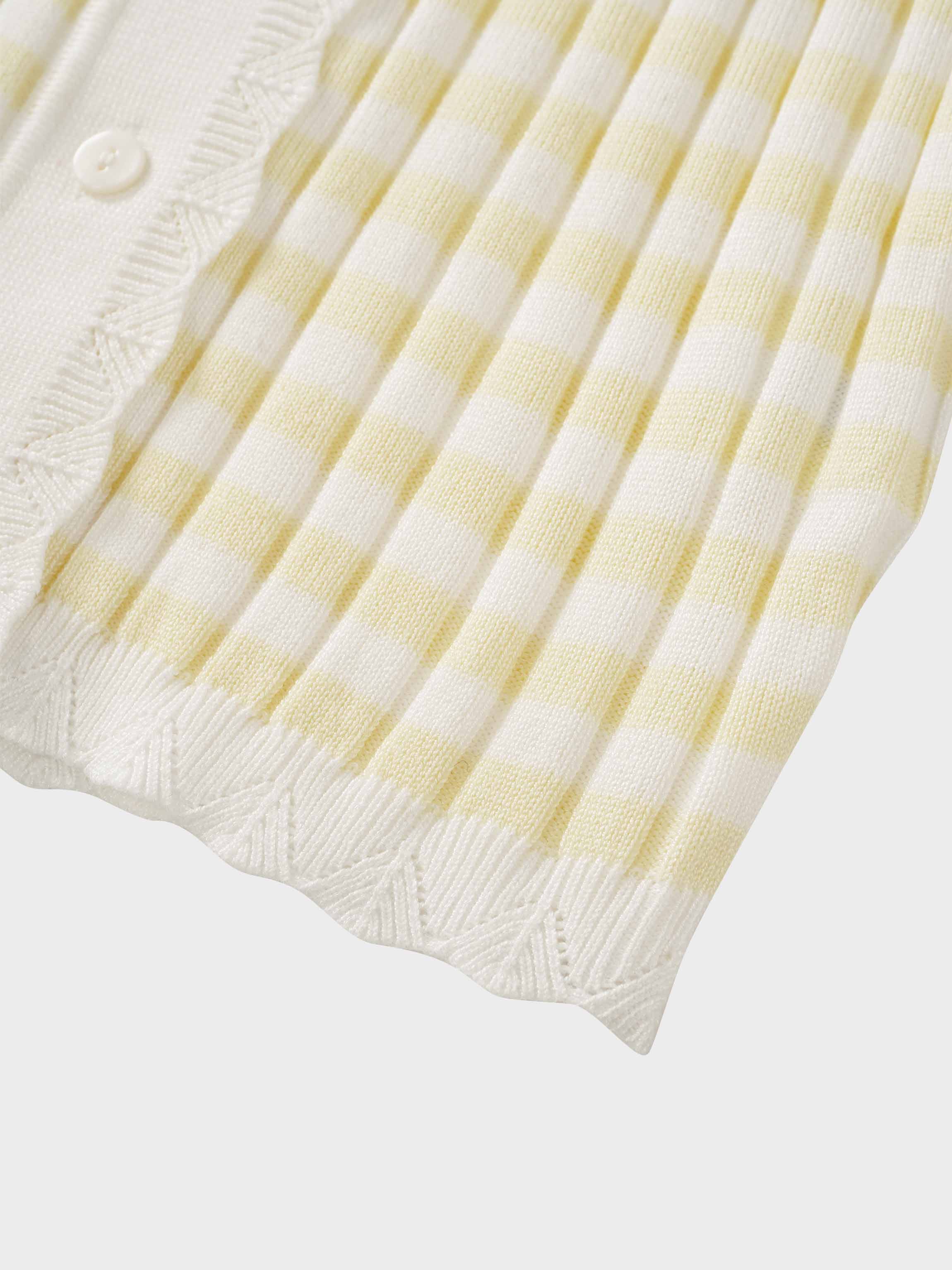 Striped Scalloped Edge Cardigan-Yellow/White