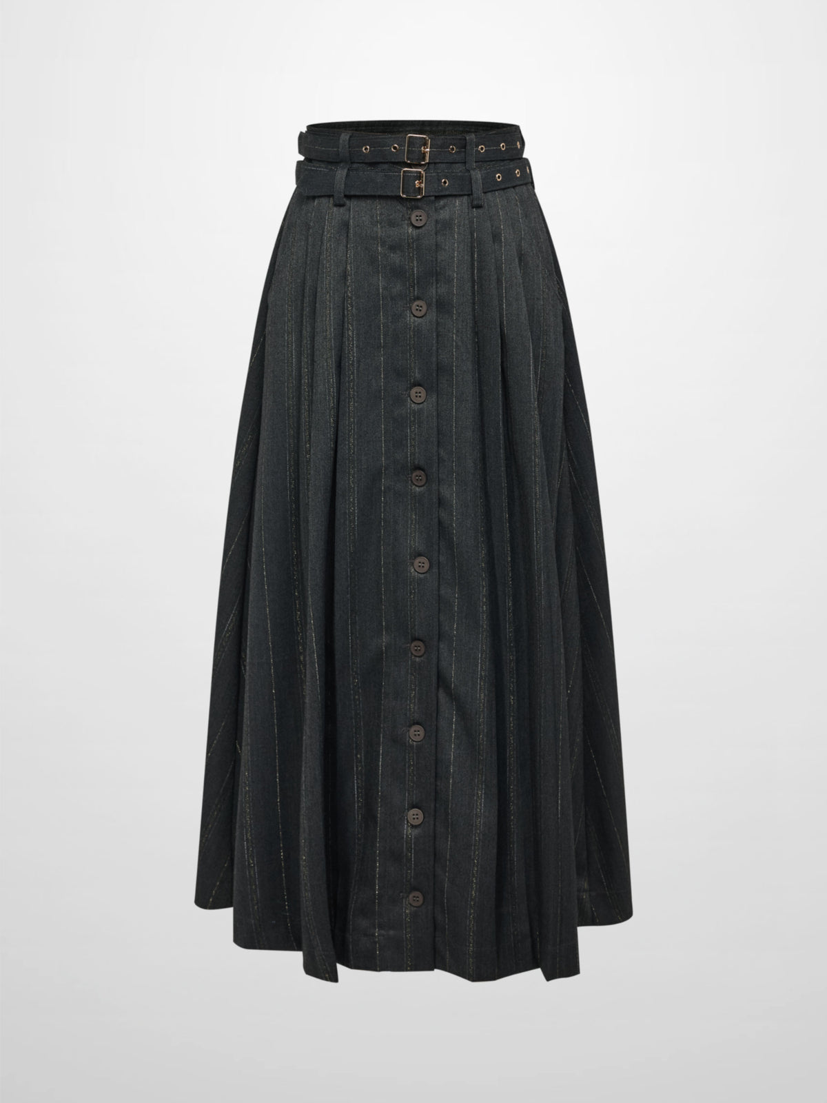 Double Buckle Full Maxi Skirt - Grey Pinstripe