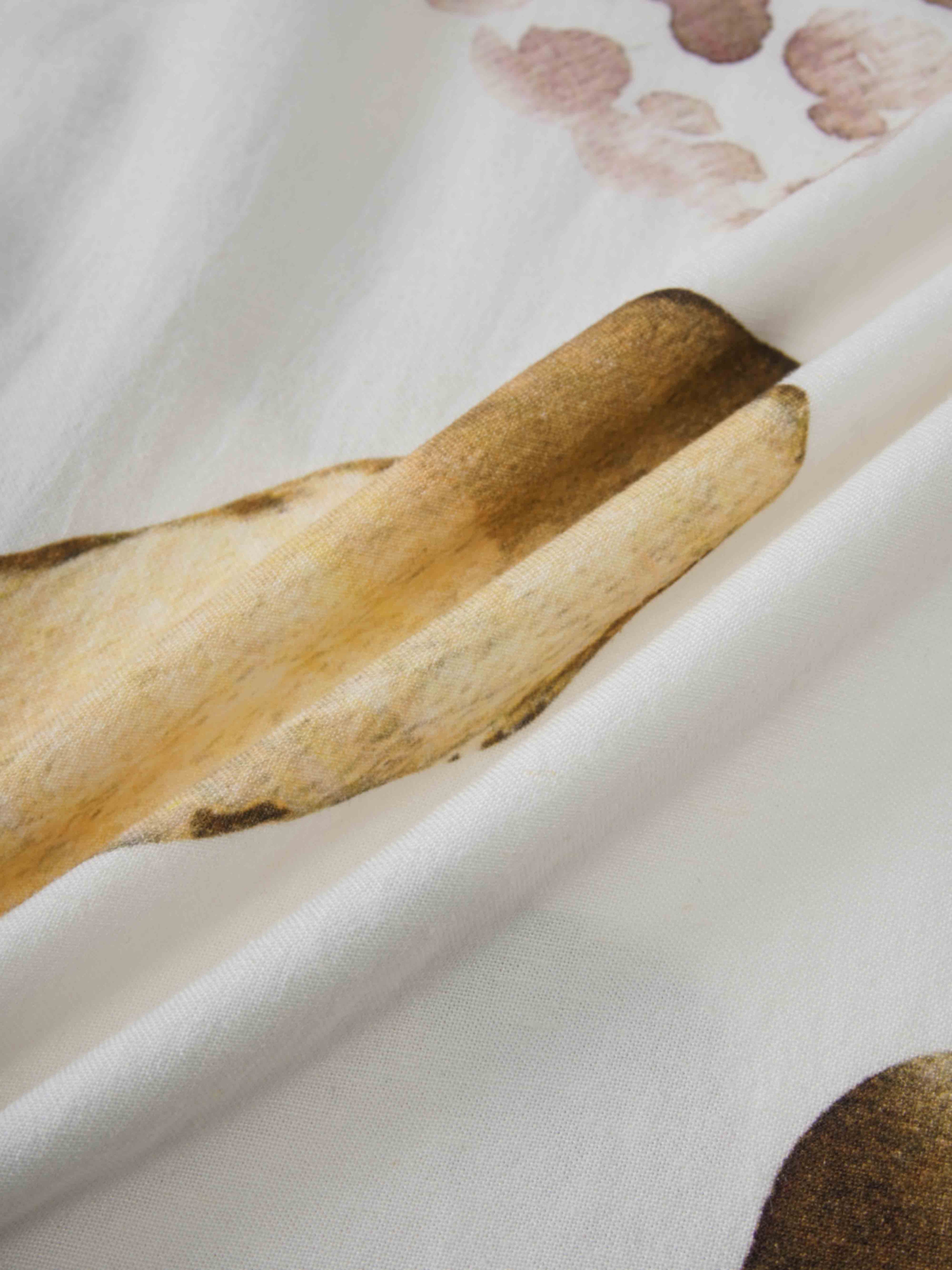 Printed Linen Blend Blouse-Brown Floral