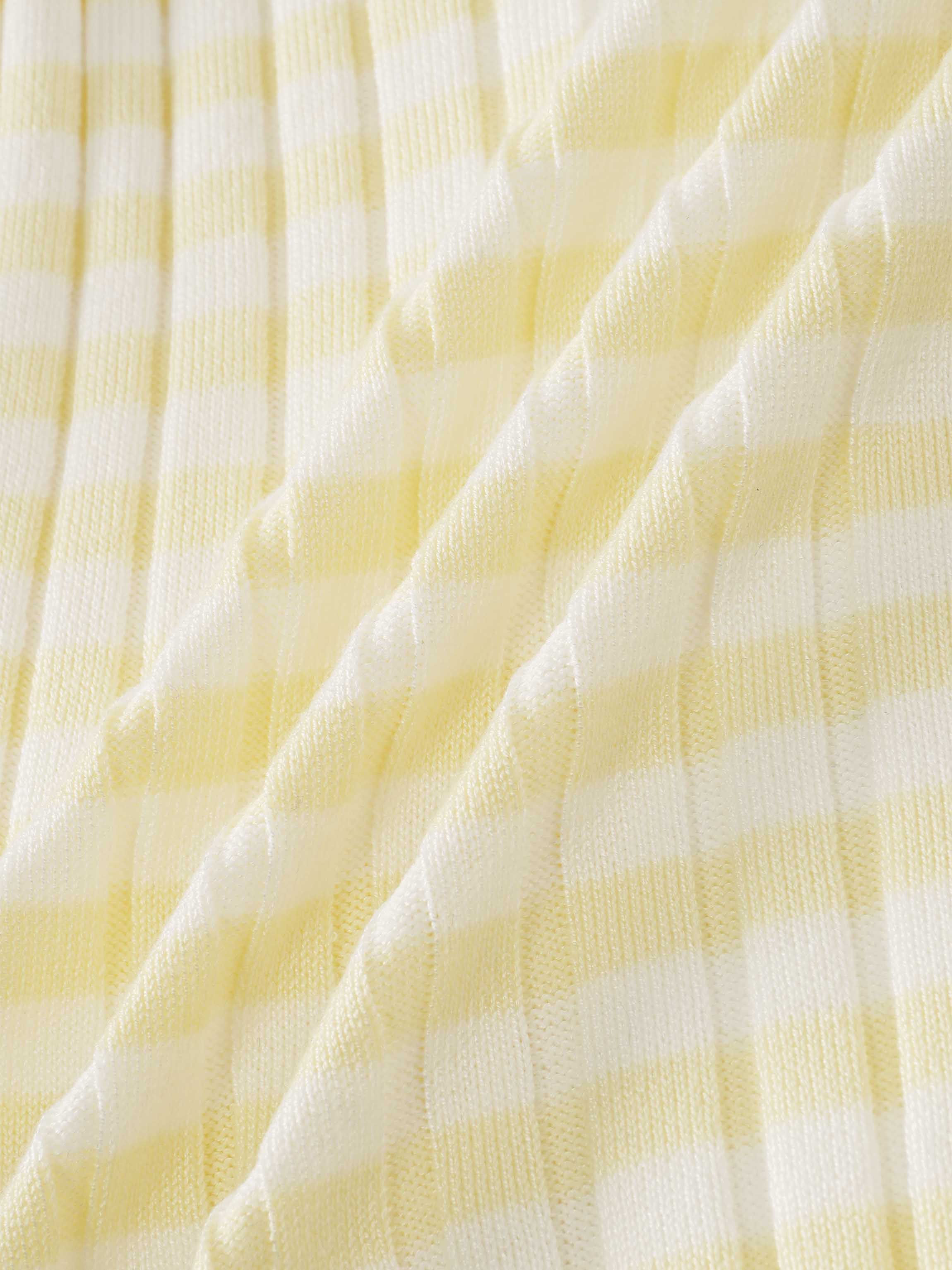 Striped Scalloped Edge Cardigan-Yellow/White