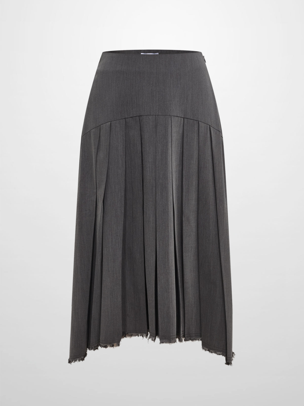 Curved Yoke Fringe Bottom Pleat Skirt SHORT- Grey