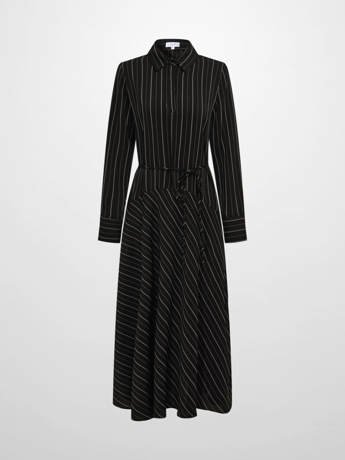Drop Waist Maxi Dress - Black Pinstripe