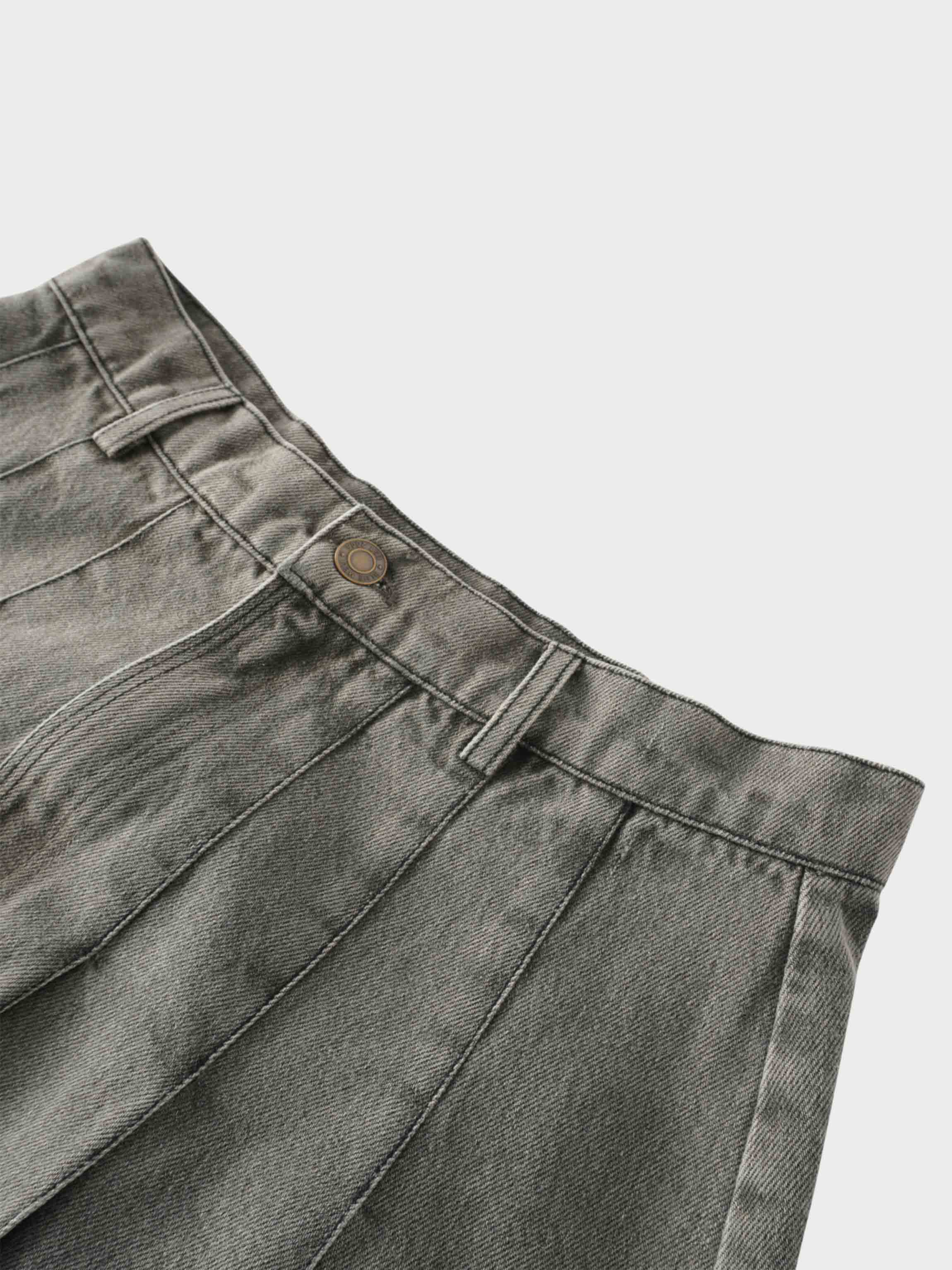 Stitched Pleated Denim Skirt-Grey
