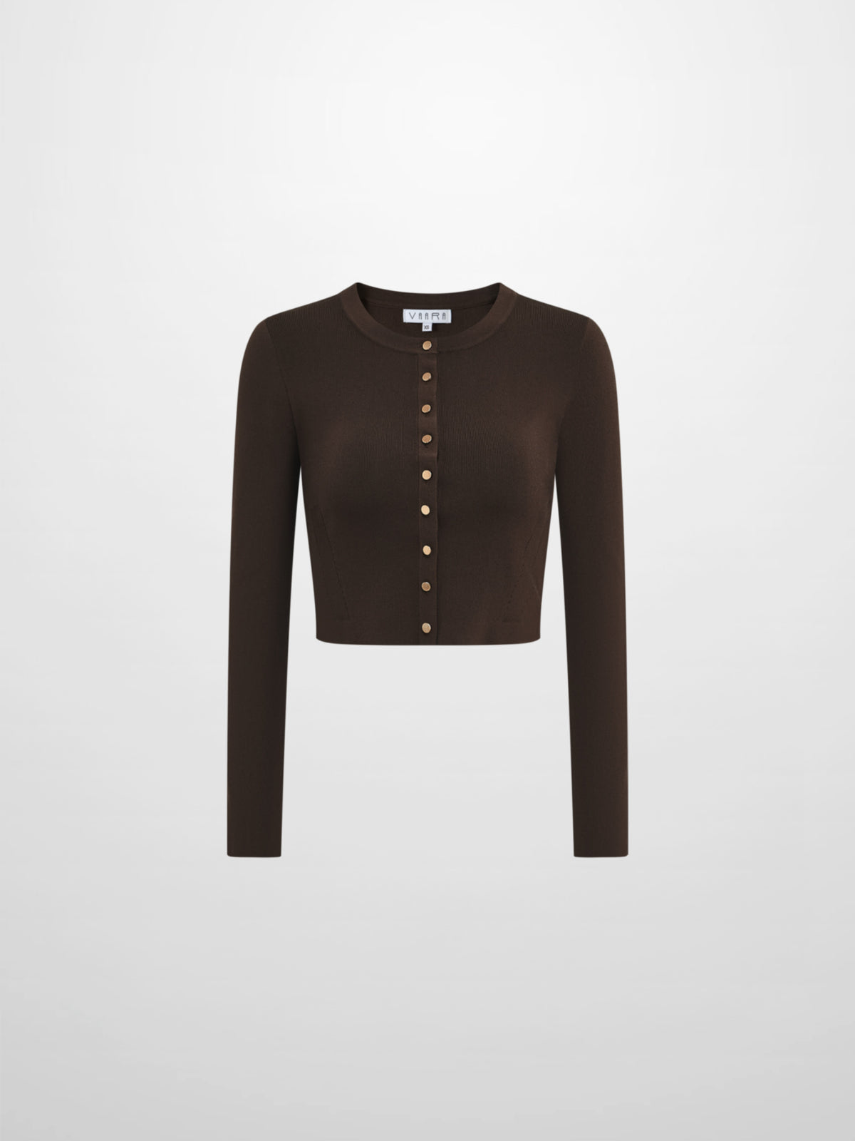 Gold Button Crop Cardigan - Brown