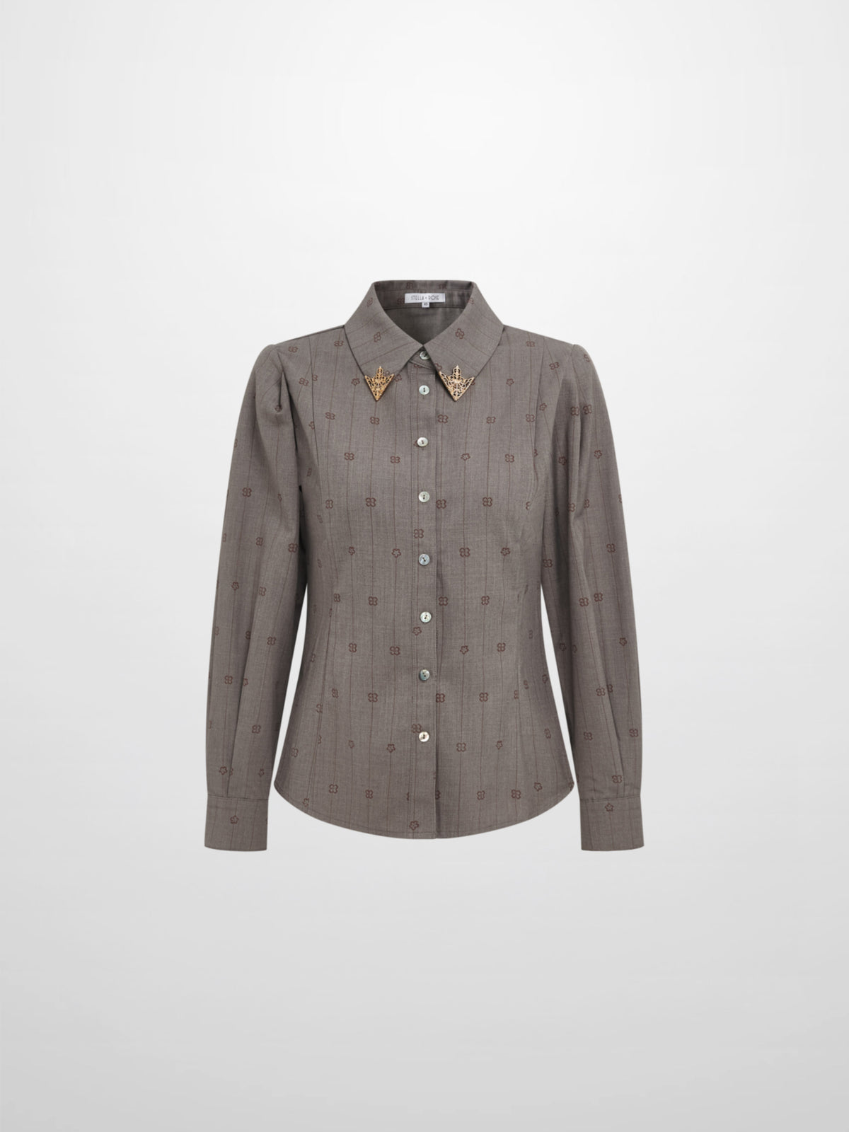 Printed Collar Detail Blouse - Grey