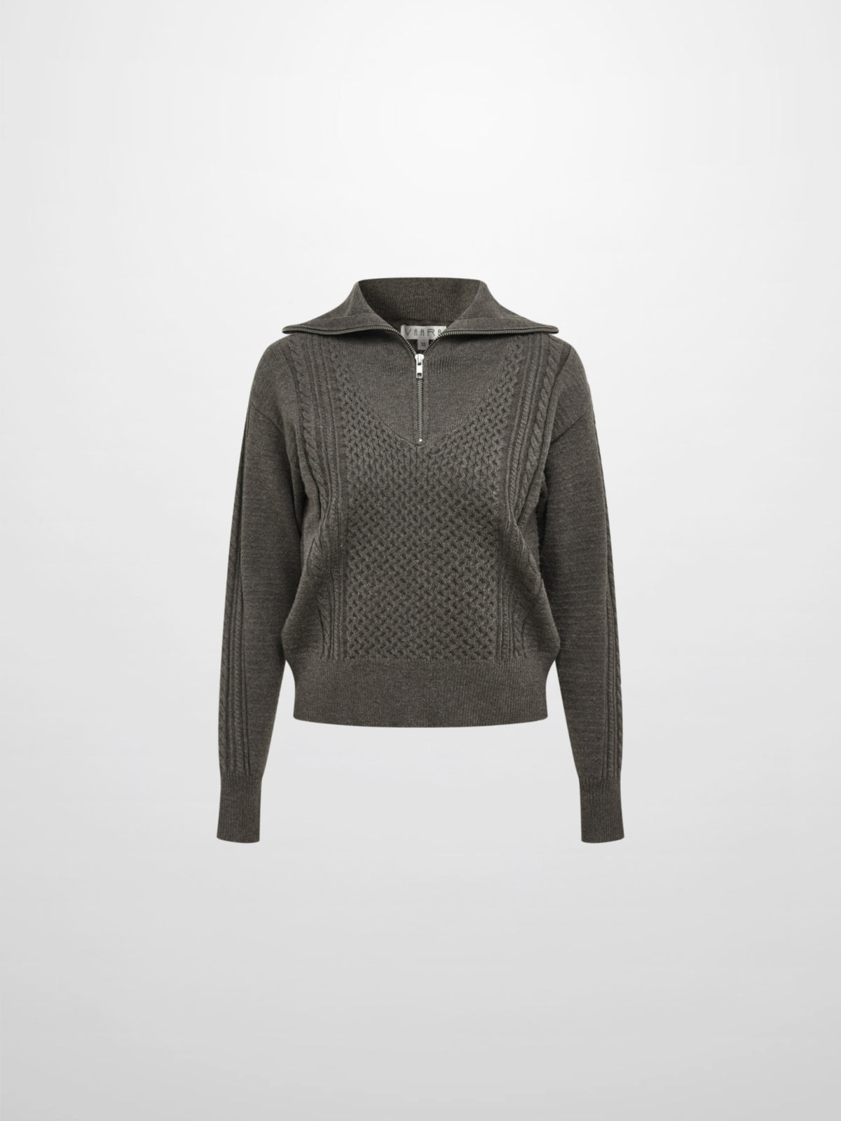 Half Zip Mixed Cable Sweater - Grey